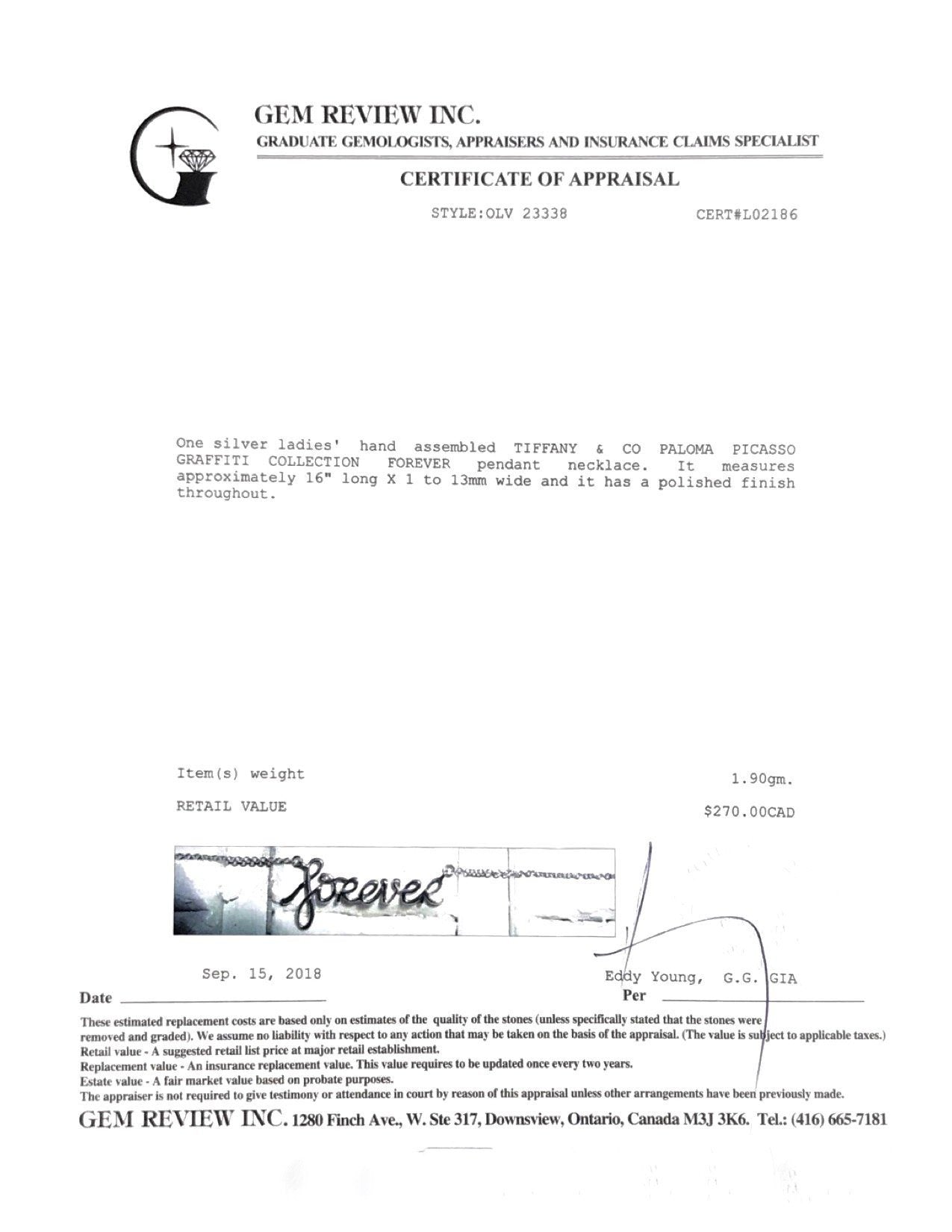 Tiffany & Co. Paloma Picasso Graffiti Forever Pendant Necklace