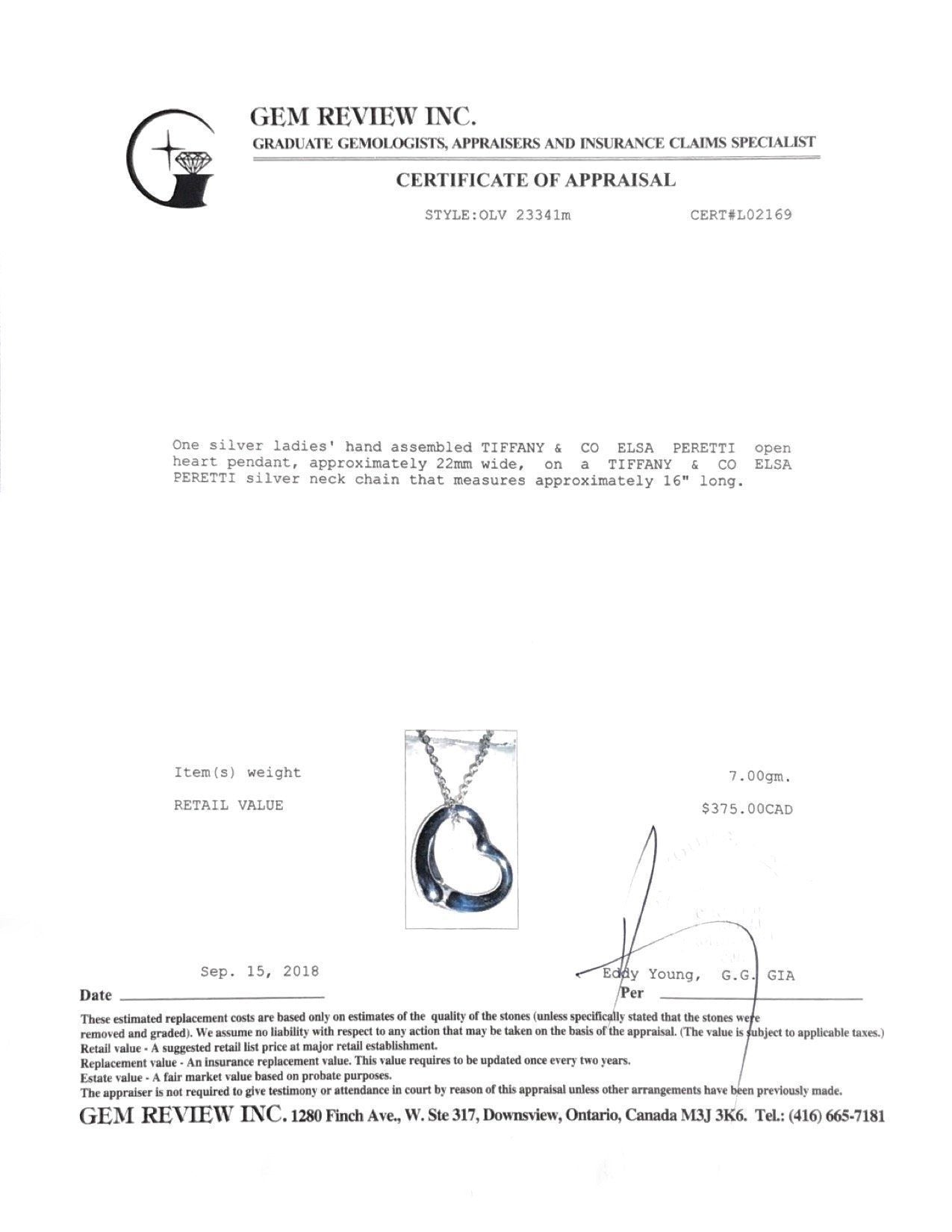 Tiffany & Co. Elsa Peretti Open Heart Pendant Necklace