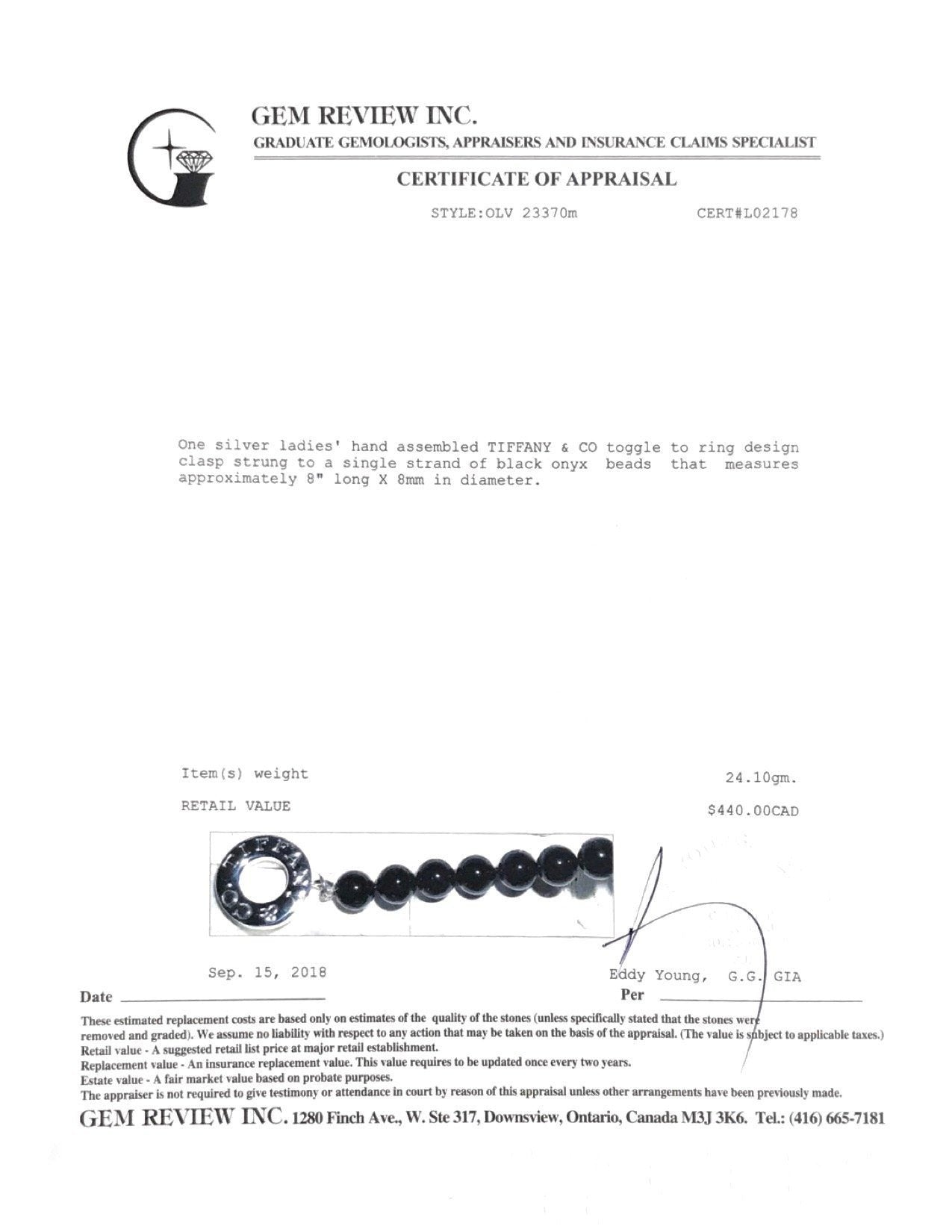 Tiffany & Co. Onyx Bead Toggle Bracelet