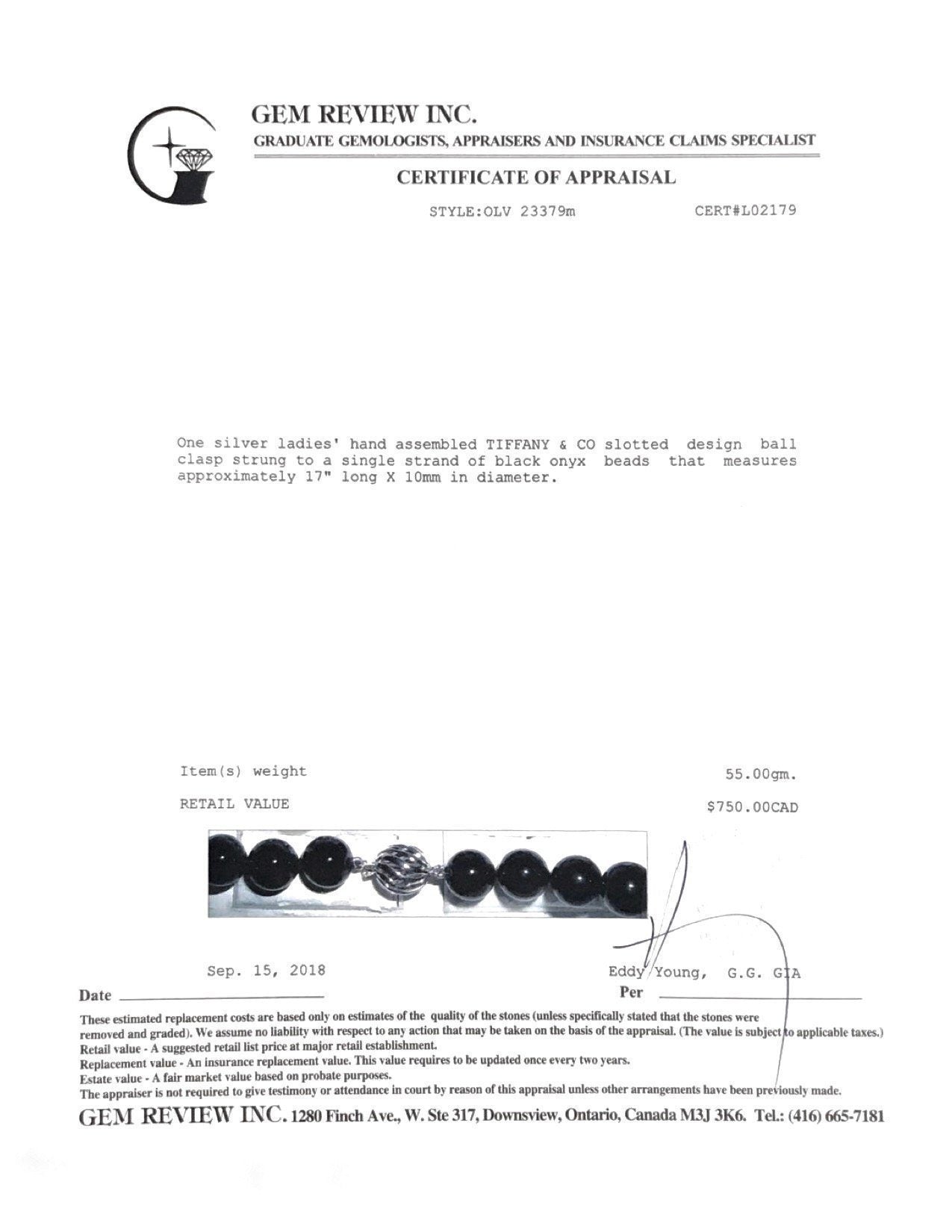 Tiffany & Co. Black Onyx Bead Necklace