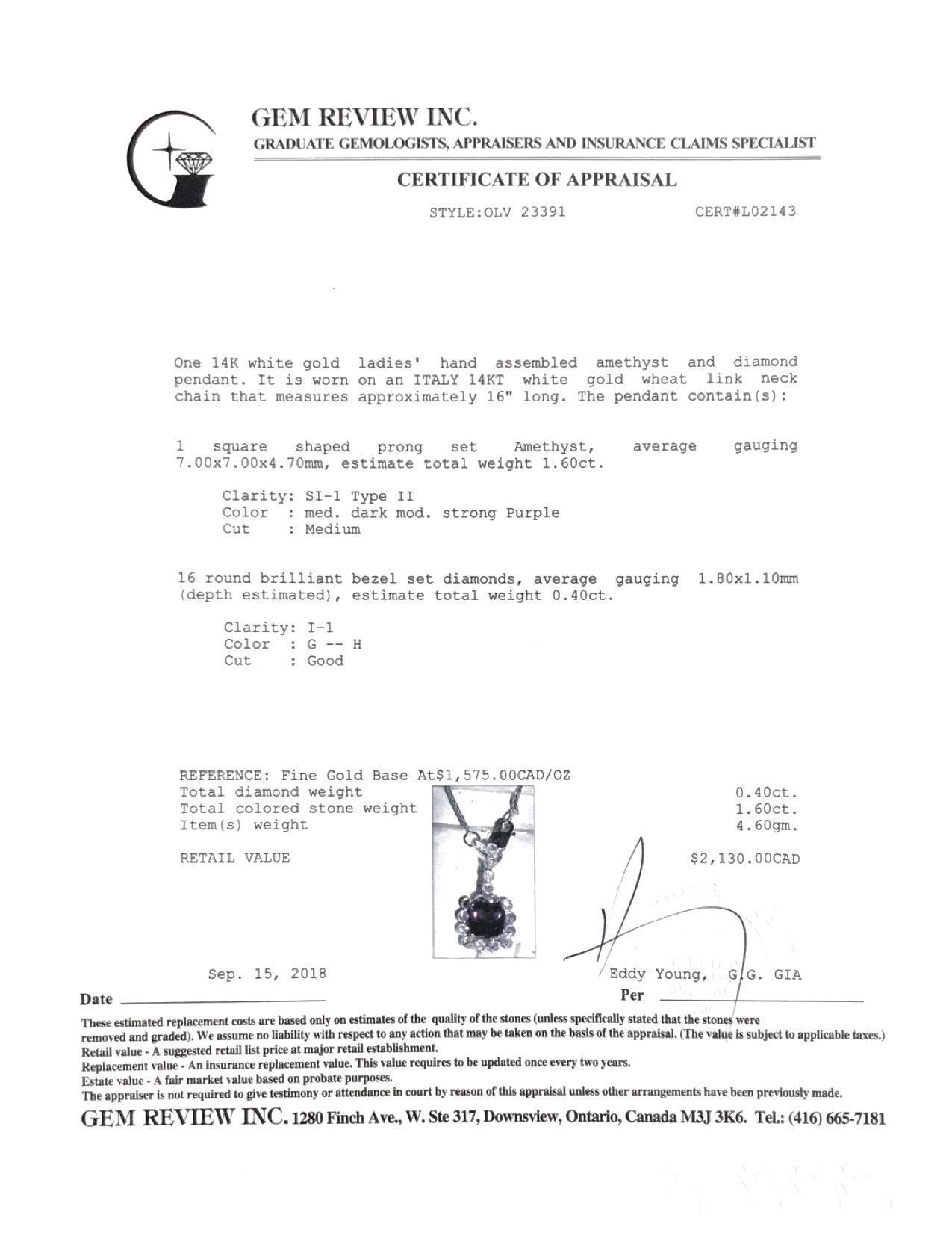 Amethyst and Diamond Pendant Necklace