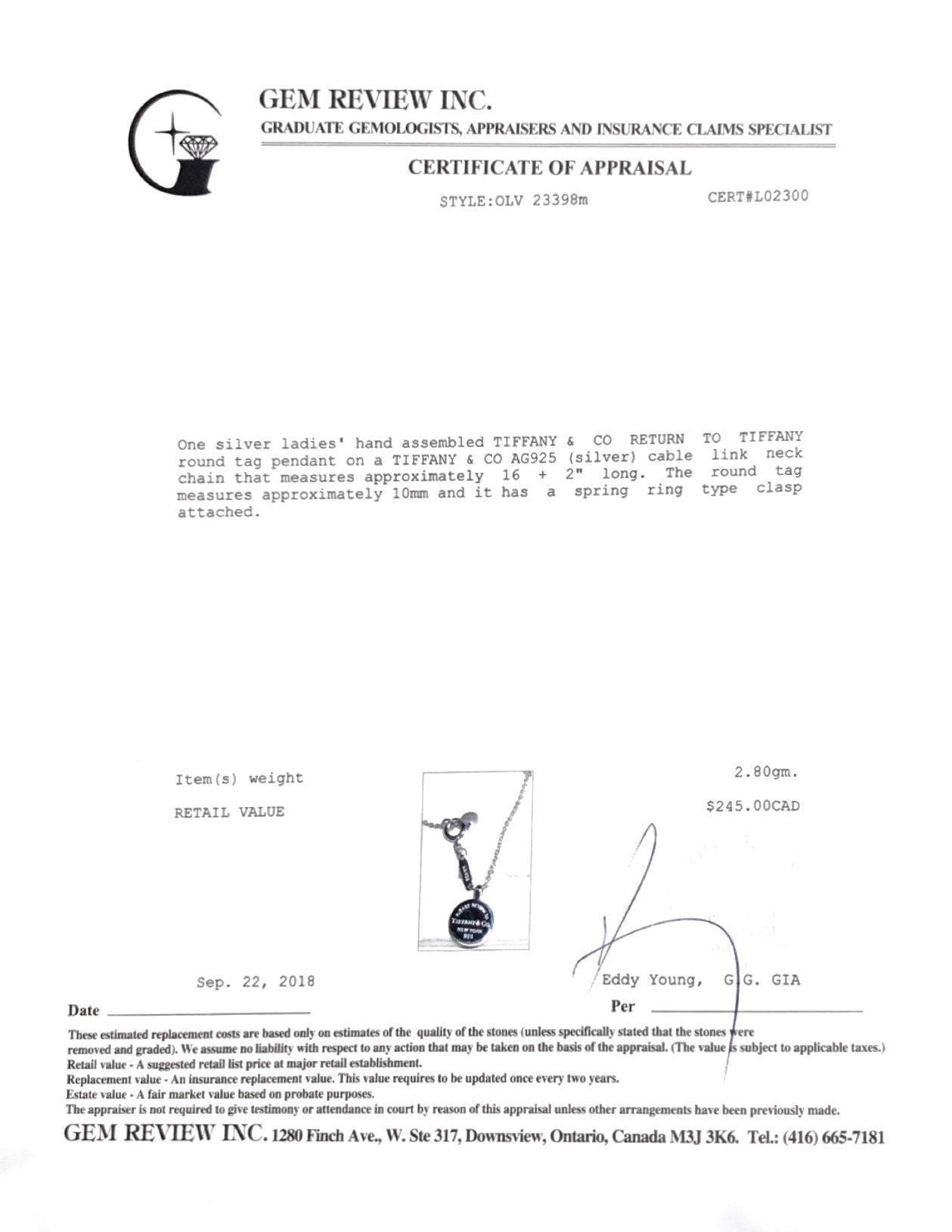 Tiffany & Co. Return to Tiffany Circle Pendant Necklace