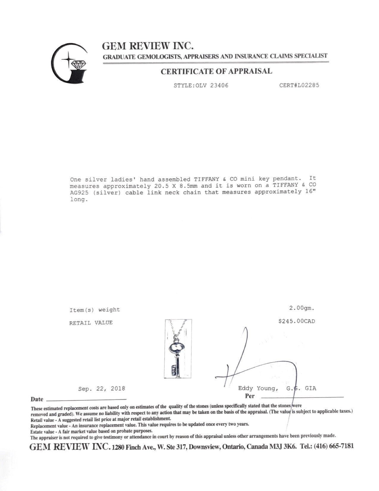 Tiffany & Co. Mini T & CO. Key Pendant Necklace