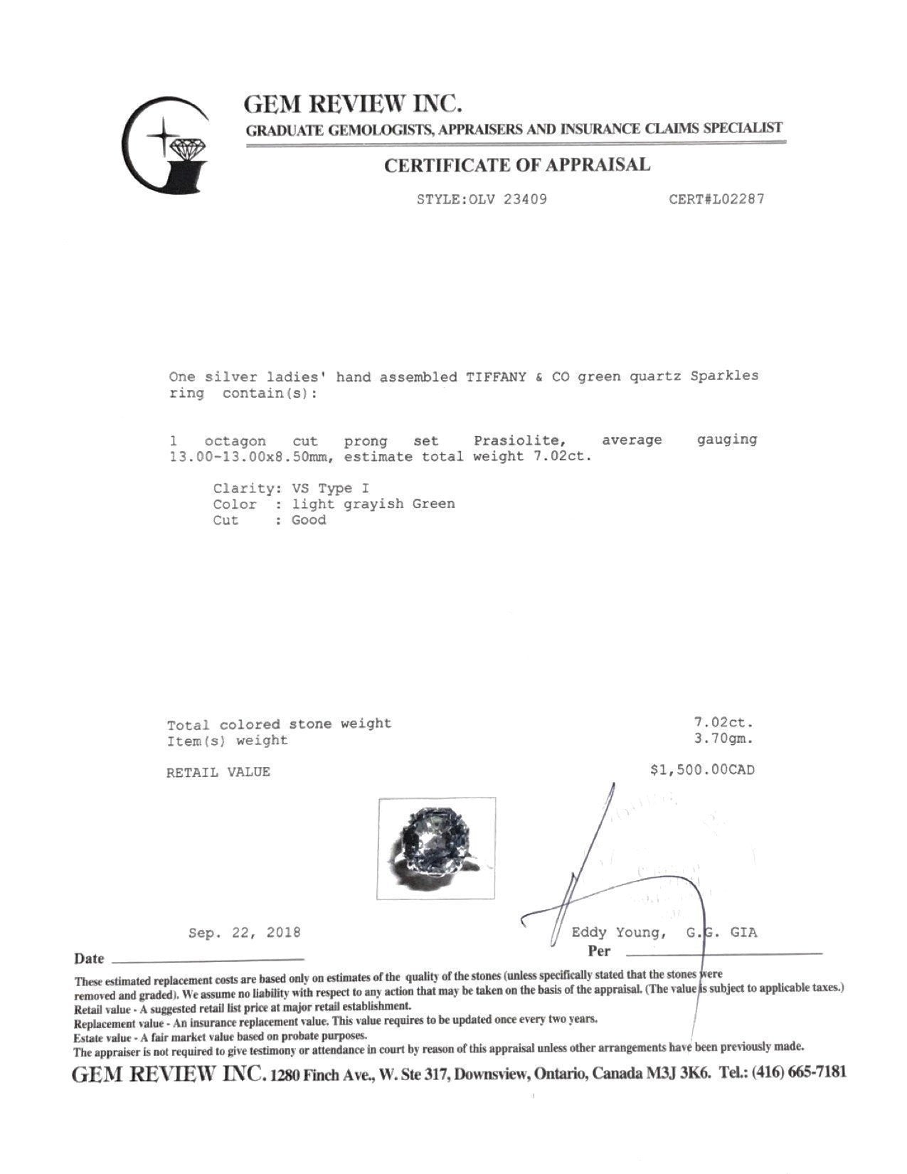 Tiffany & Co. Green Quartz Sparklers Ring