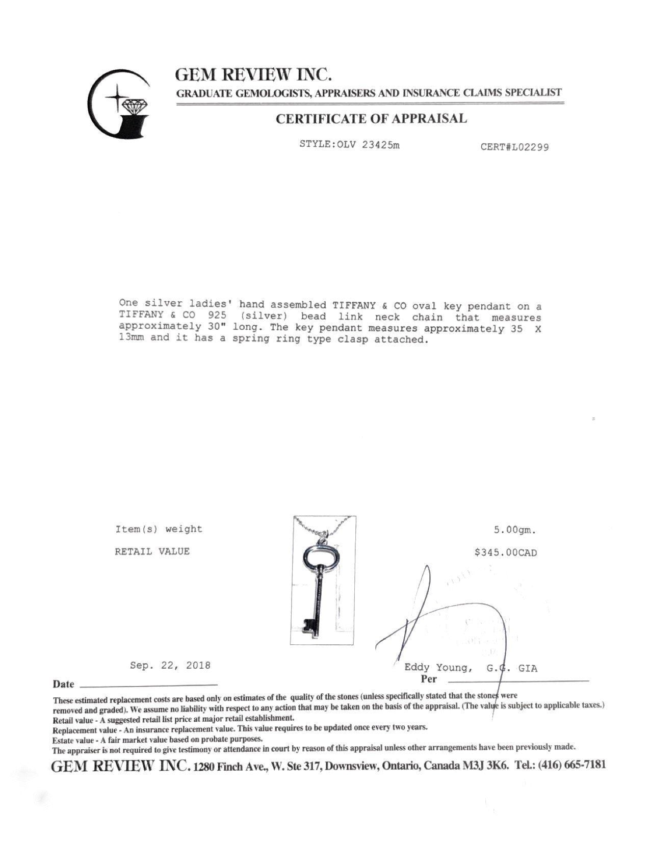 Tiffany & Co. Oval Key Pendant Necklace