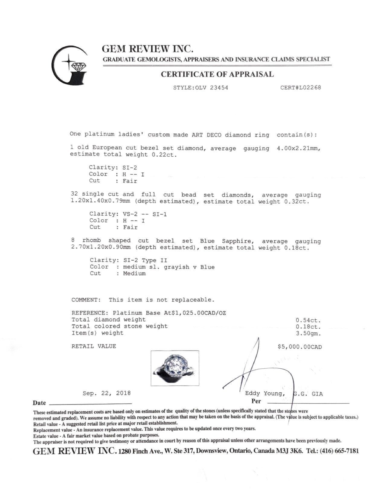 Antique Art Deco Diamond & Blue Sapphire Ring