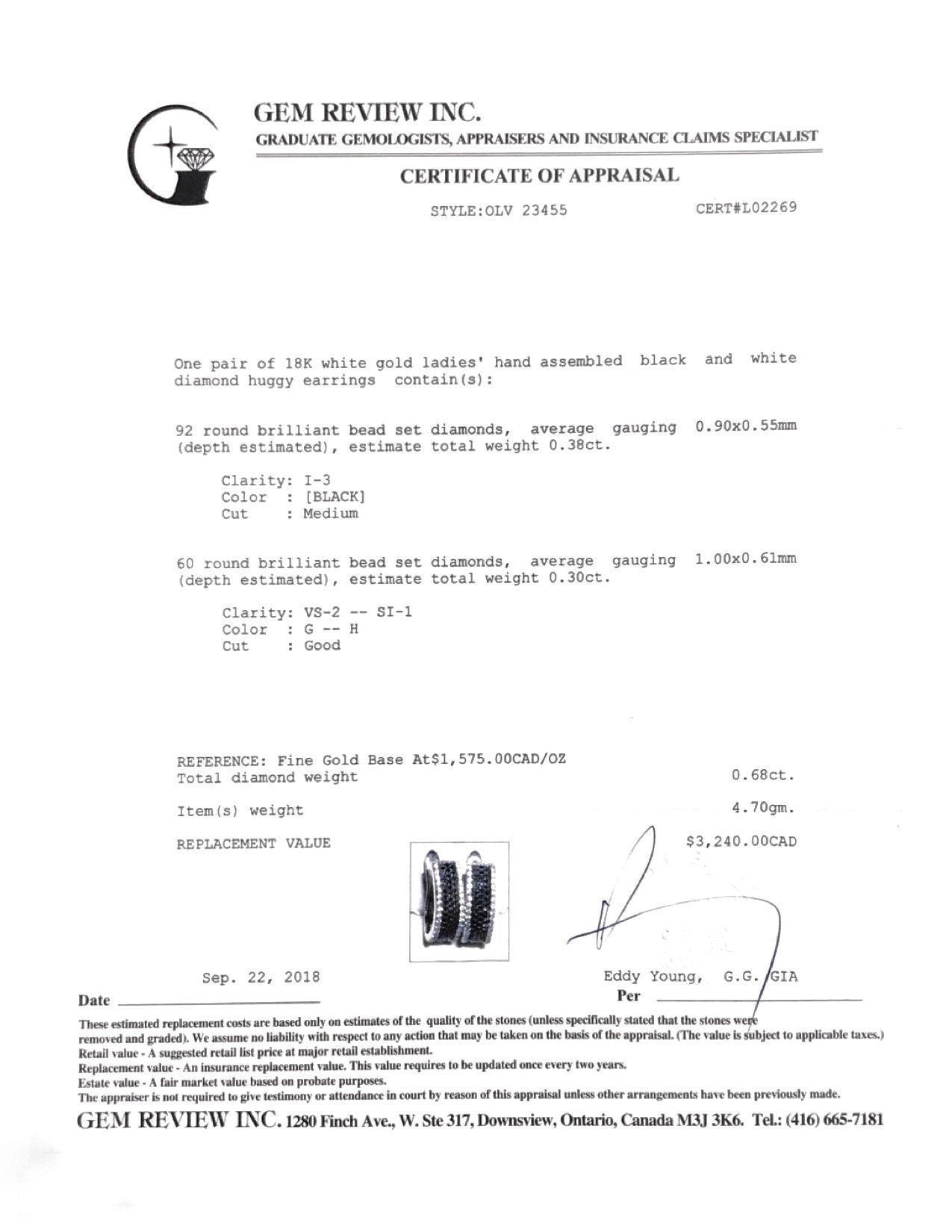 Black and White Diamond Huggy Earrings