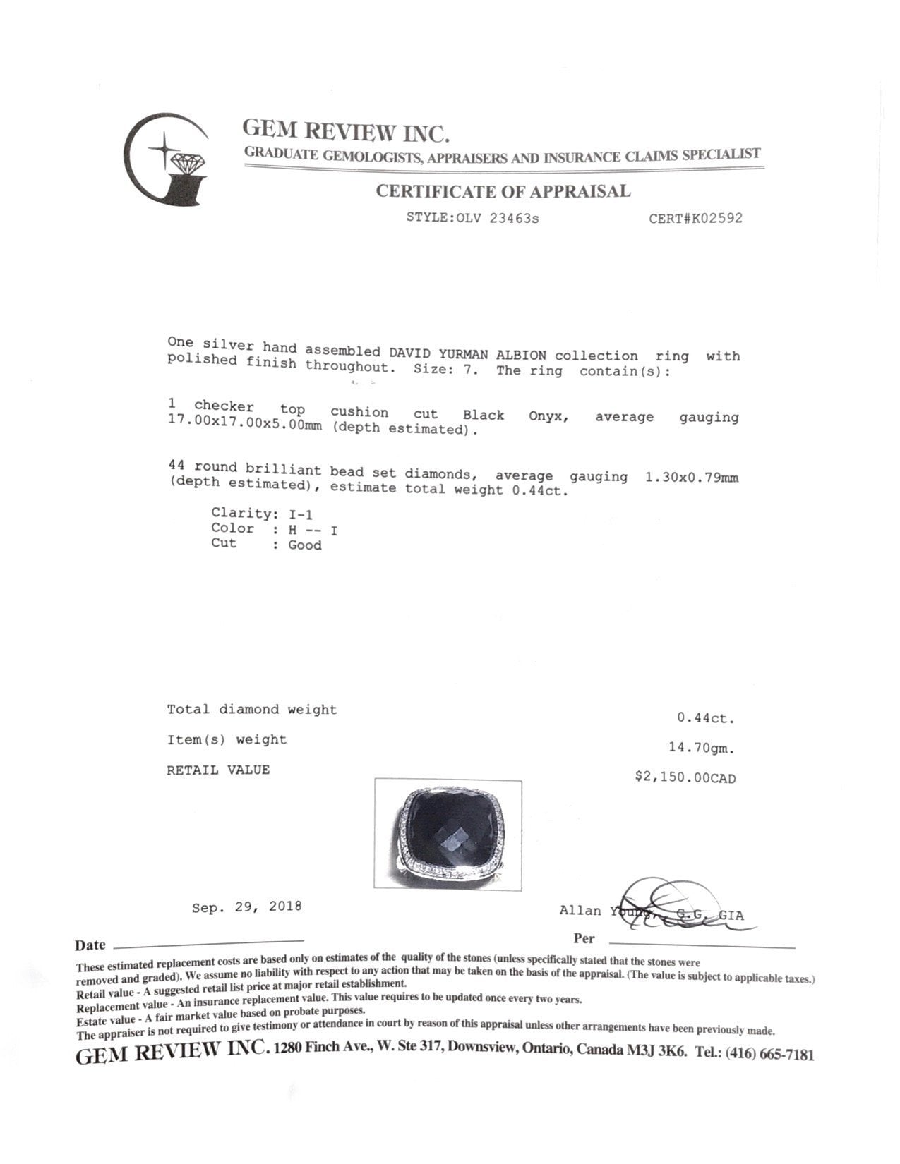 David Yurman Albion Ring with Black Onyx and Diamonds