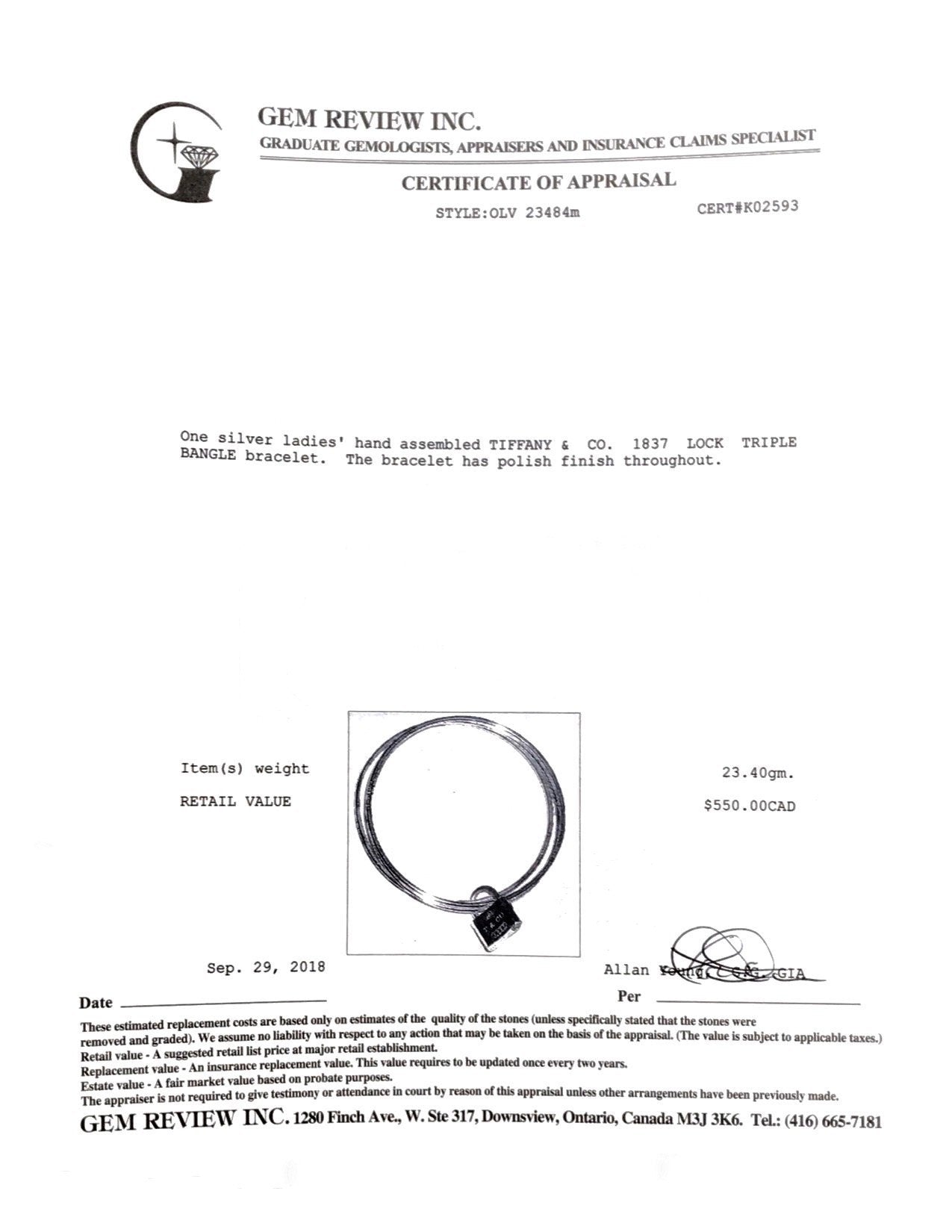 Tiffany & Co. 1837 Lock Triple Bangle Bracelet