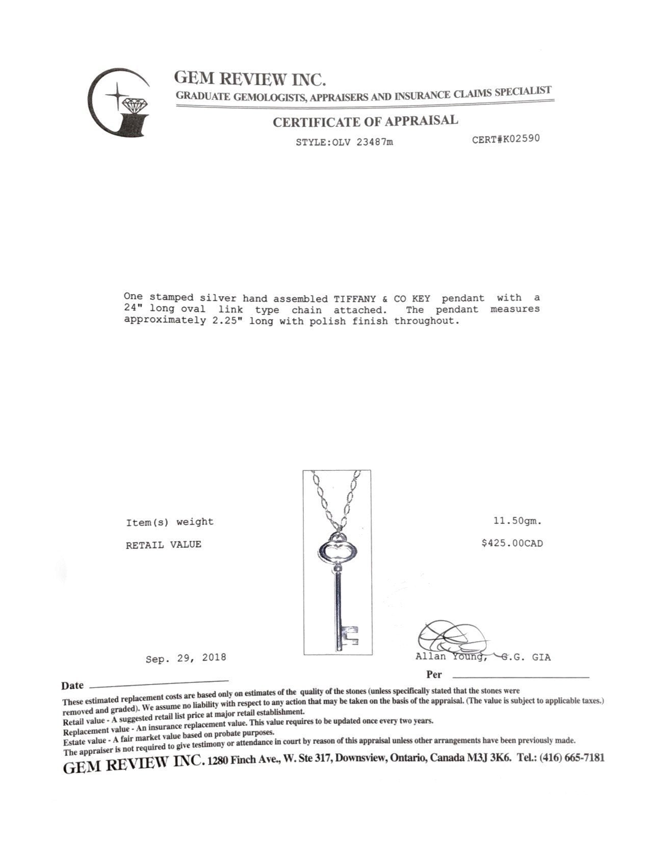 Tiffany & Co. Key Pendant Necklace