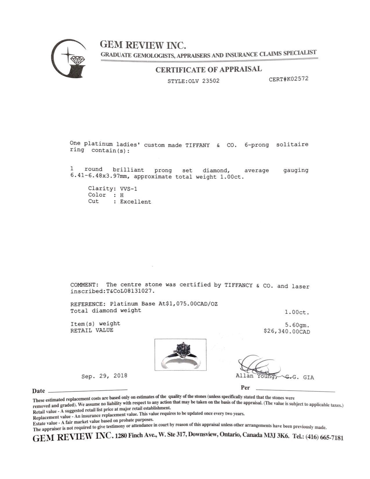 Tiffany & Co. Diamond Solitaire Engagement Ring