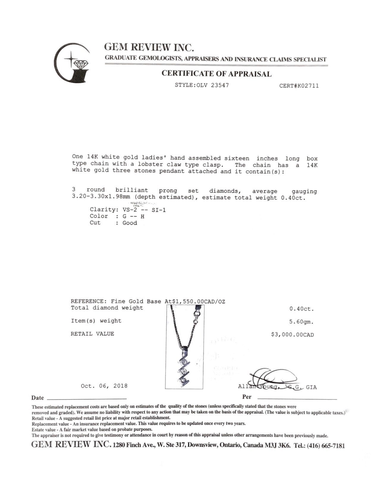 Three Stone Diamond Drop Pendant Necklace