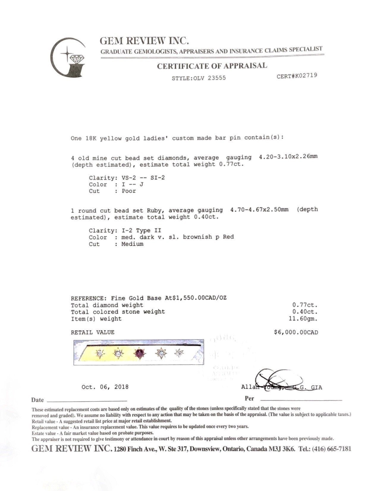 Antique Diamond and Ruby Bar Brooch