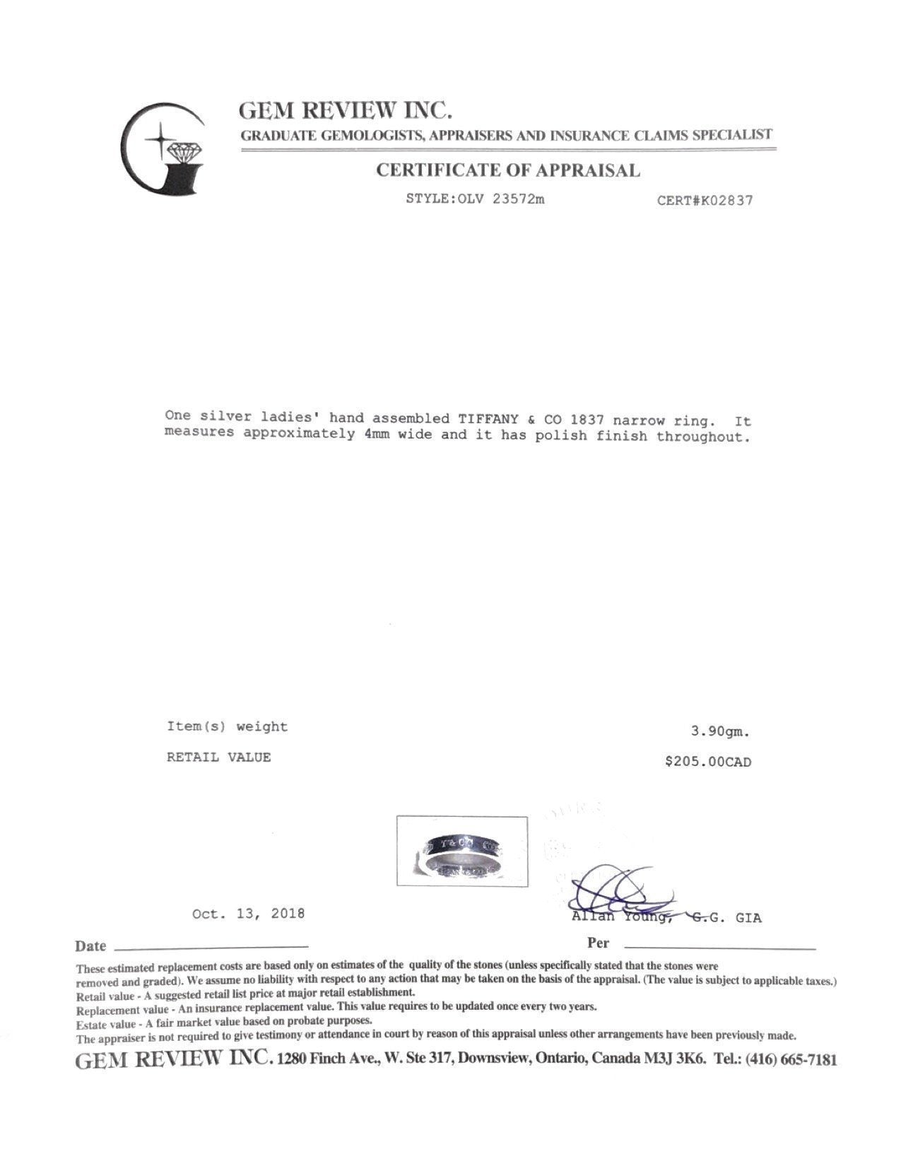 Tiffany & Co. 1837 Narrow Ring