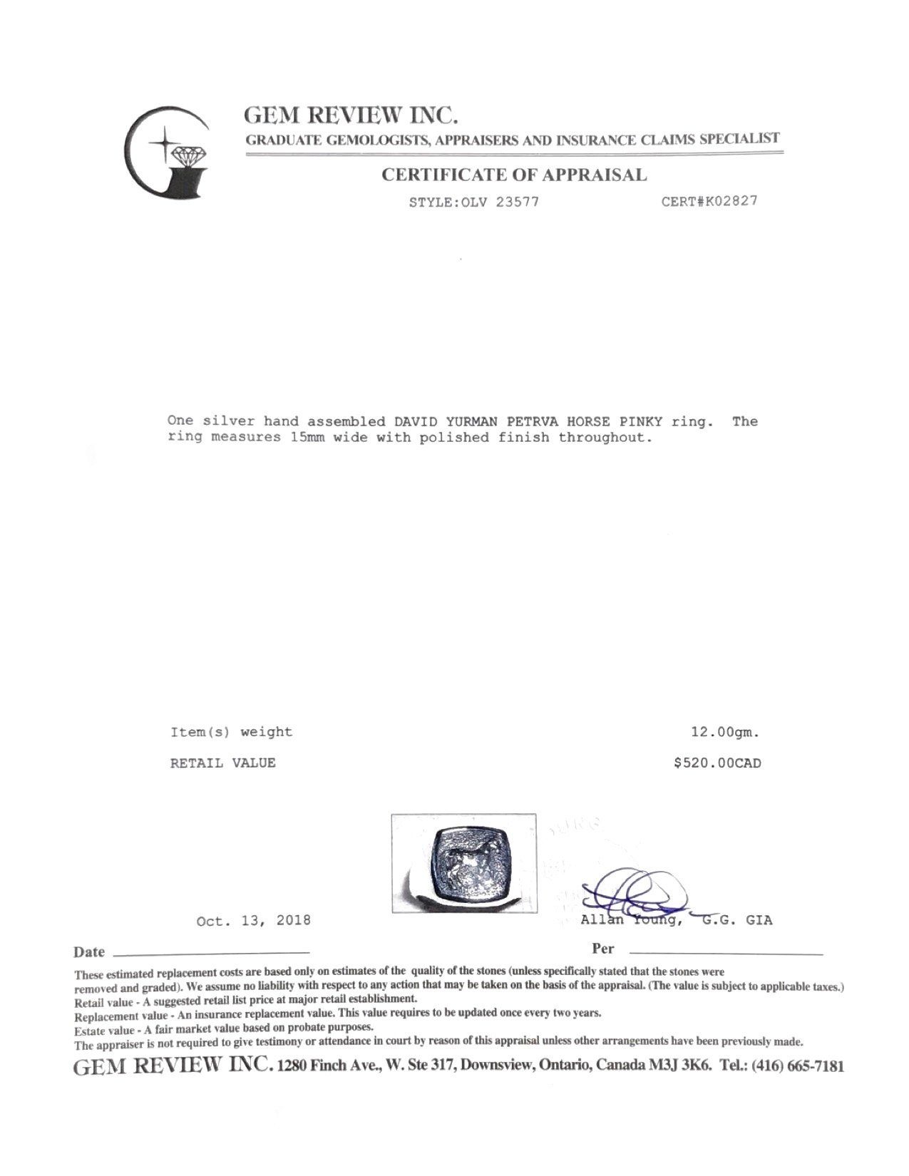 David Yurman Petrvs Horse Pinky Ring