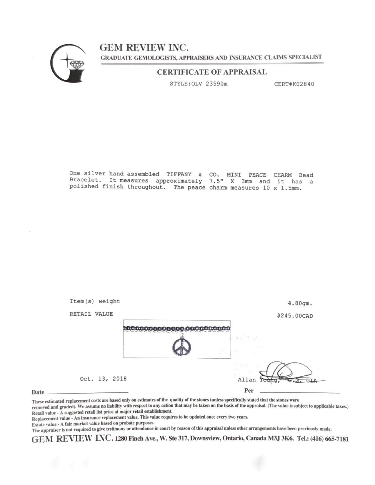 Tiffany & Co. Mini Peace Charm Bead Bracelet