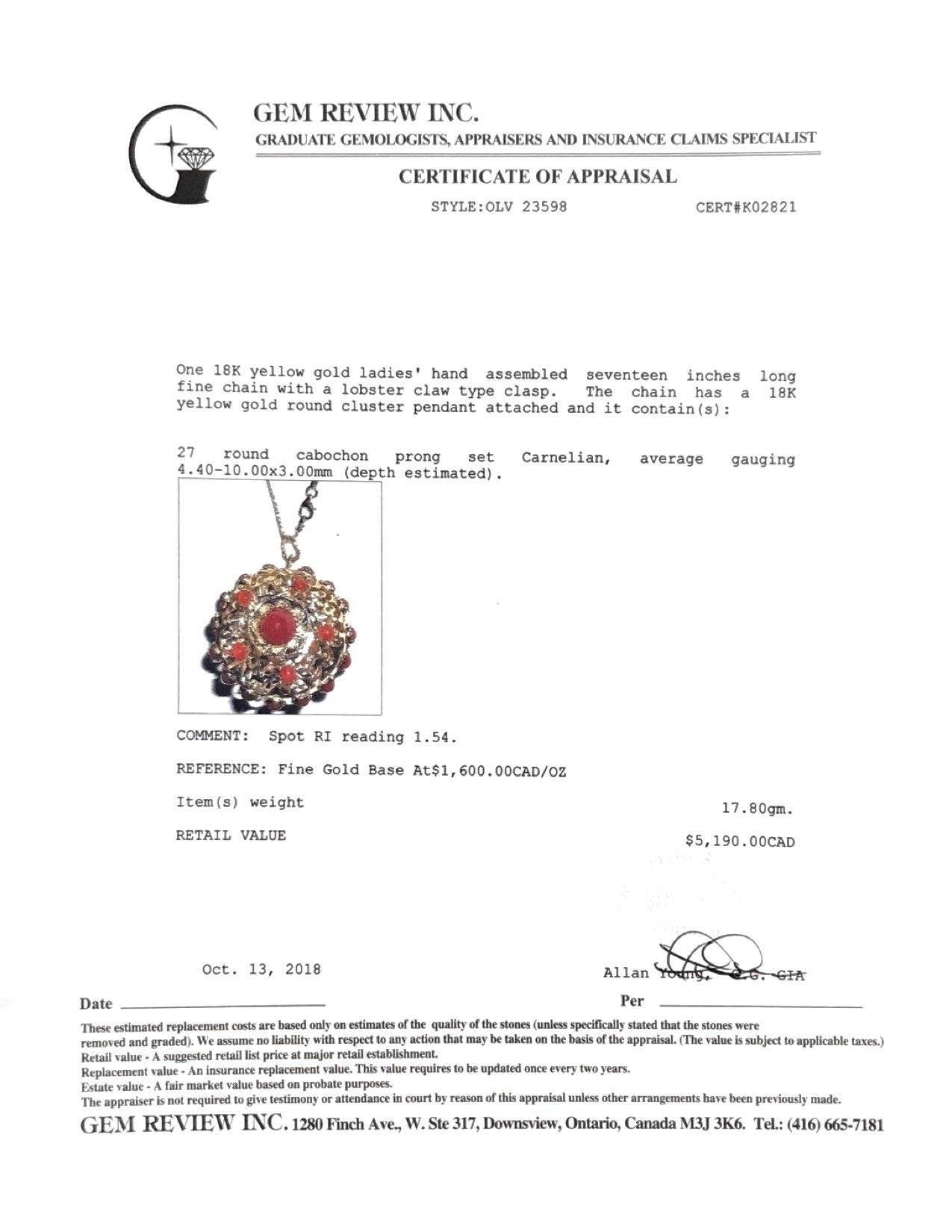 Cabochon Carnelian Pendant Necklace