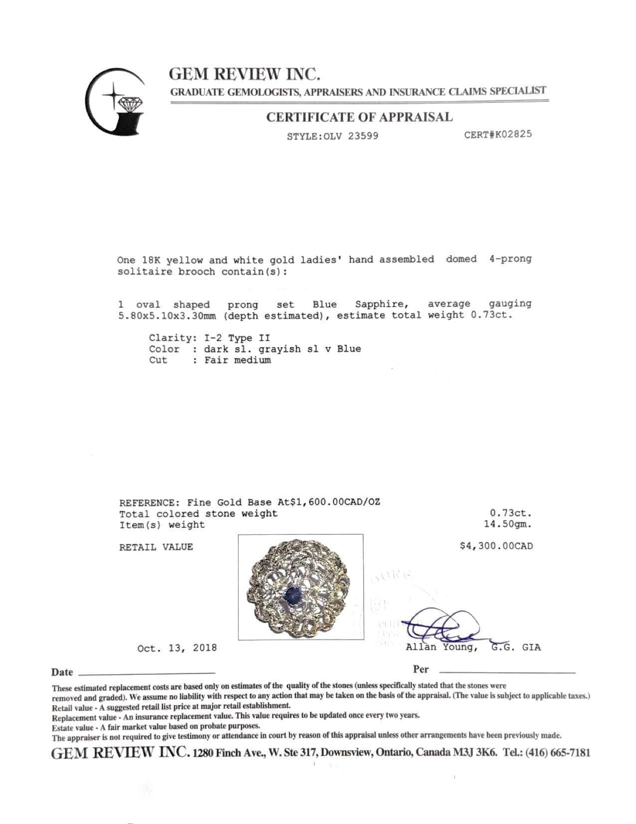 Domed Brooch with Blue Sapphire