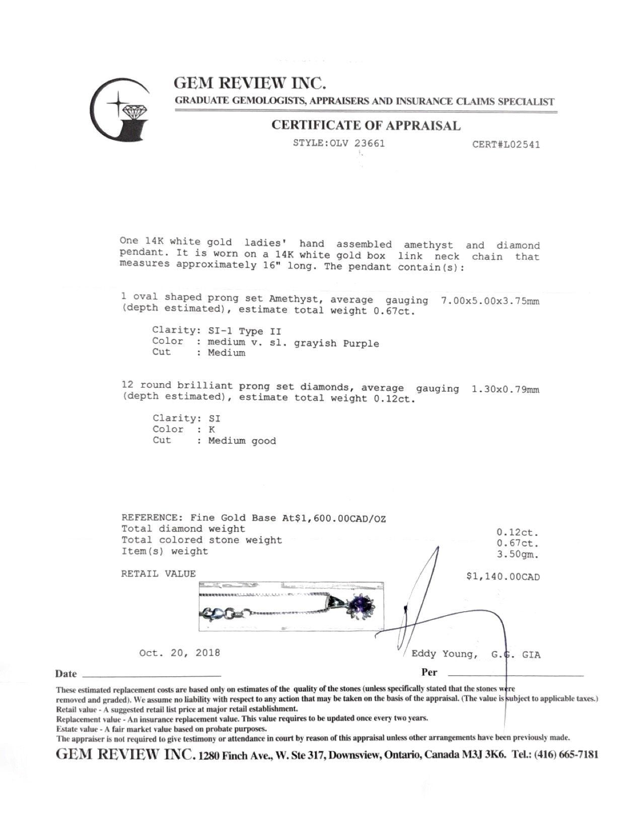 Amethyst and Diamond Pendant Necklace