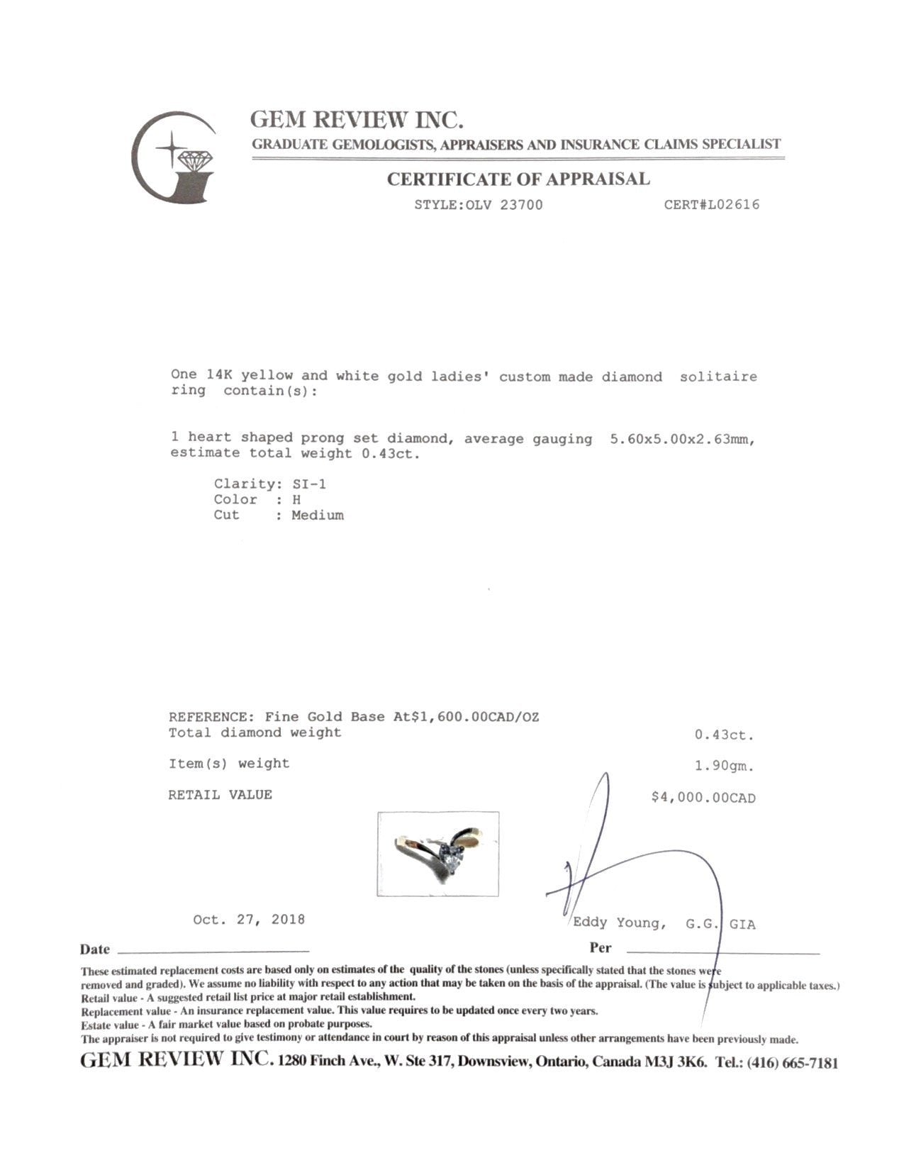 Heart Shaped Diamond Solitaire Ring