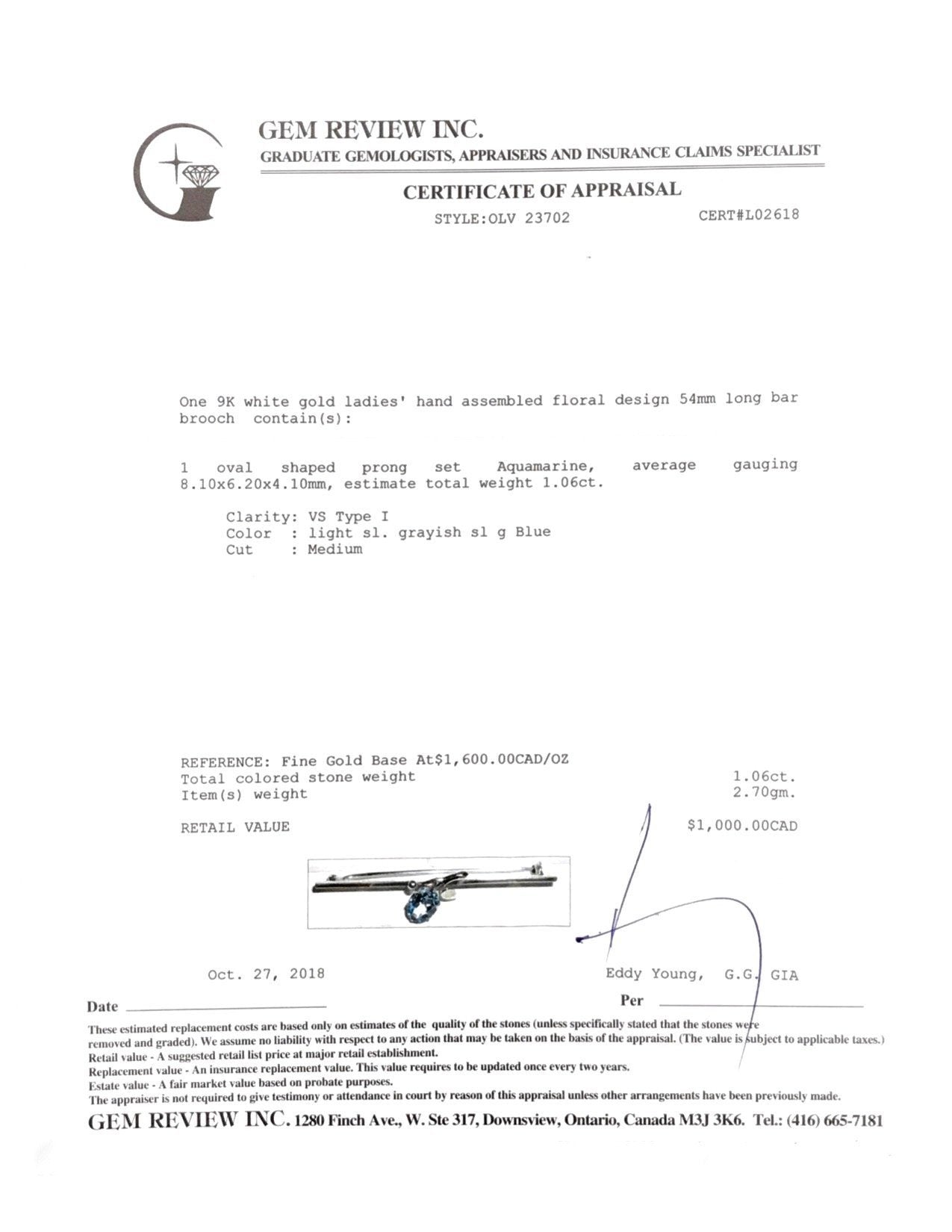 Antique Aquamarine Bar Brooch