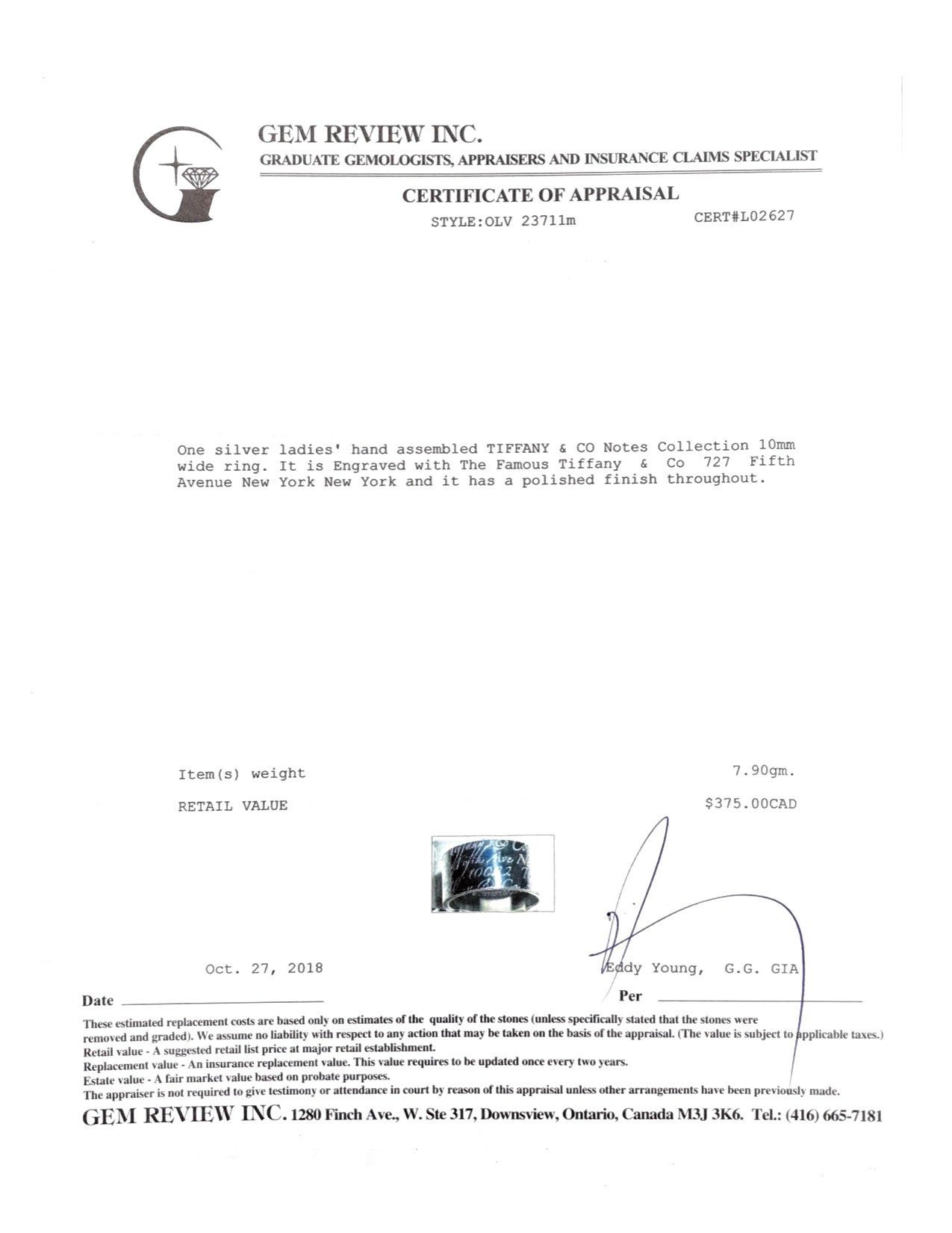 Tiffany & Co. Wide Notes Ring