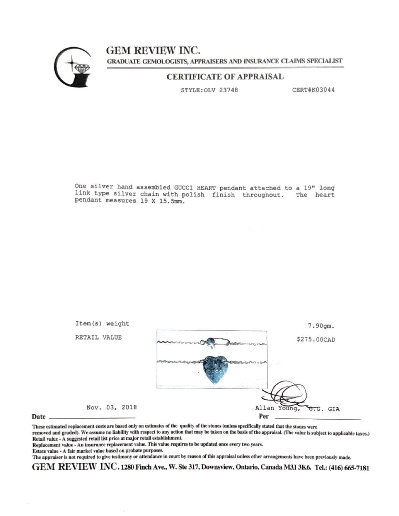 Gucci Heart Pendant Necklace