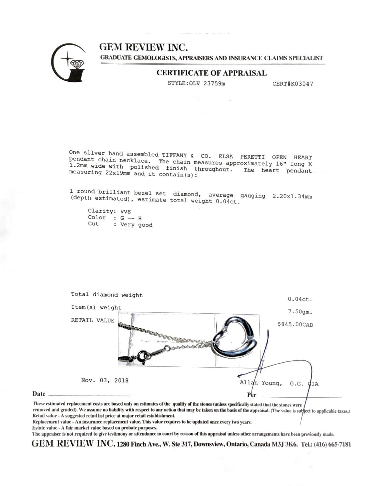 Tiffany & Co. Elsa Peretti Open Heart Pendant Necklace with Diamond