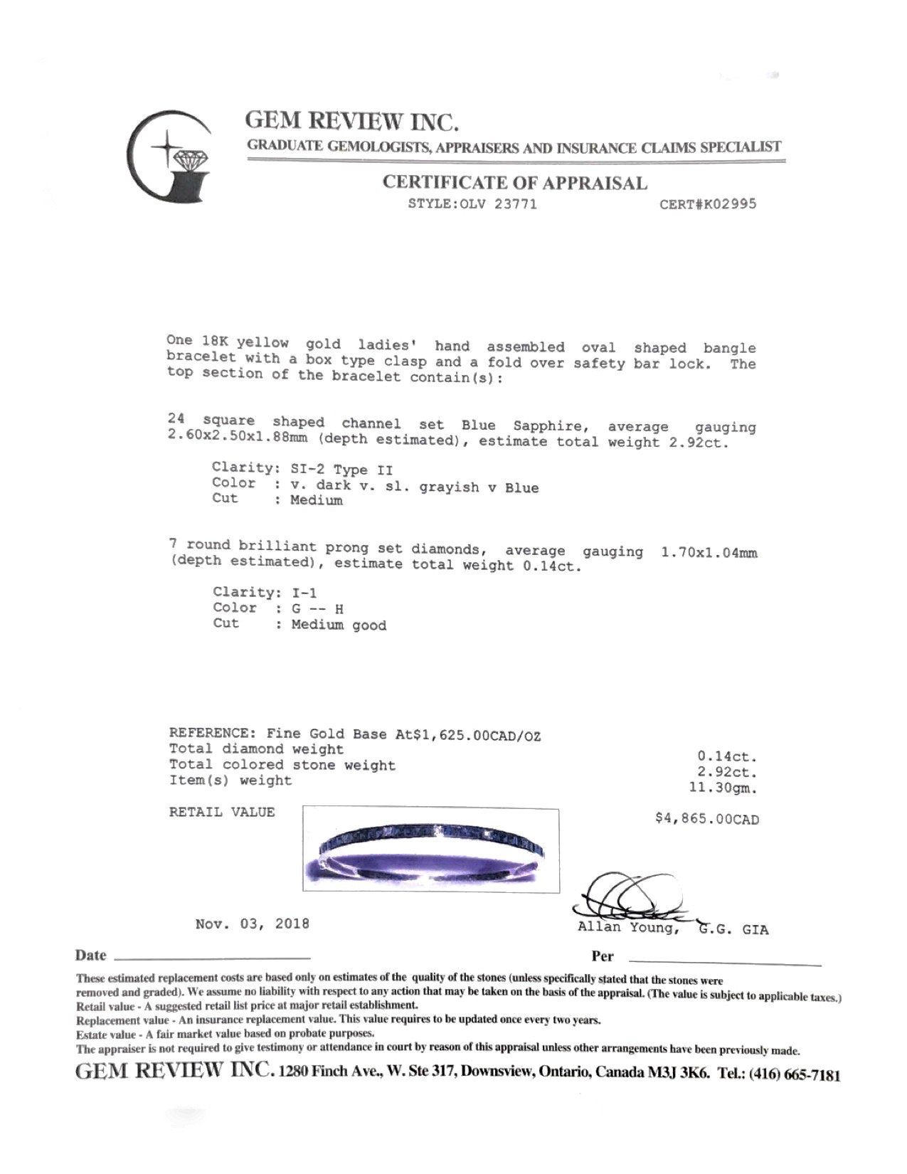 Channel-Set Sapphire and Diamond Half Circle Bangle Bracelet