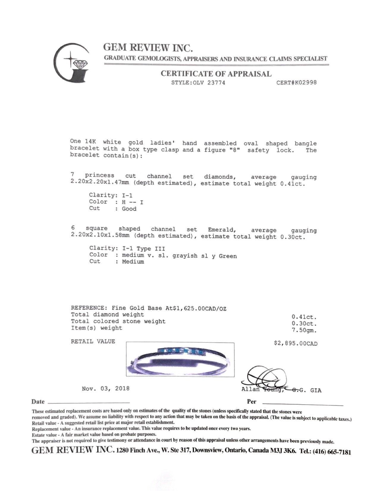 Emerald and Diamond Bangle Bracelet