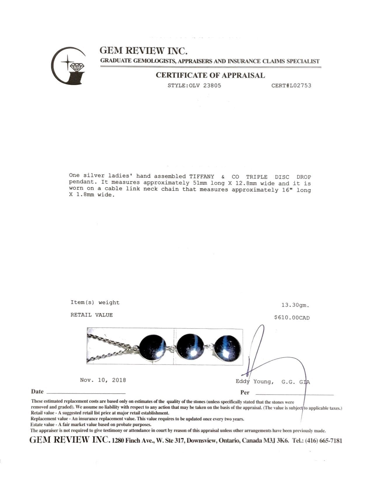 Tiffany & Co. Triple Disc Drop Pendant Necklace