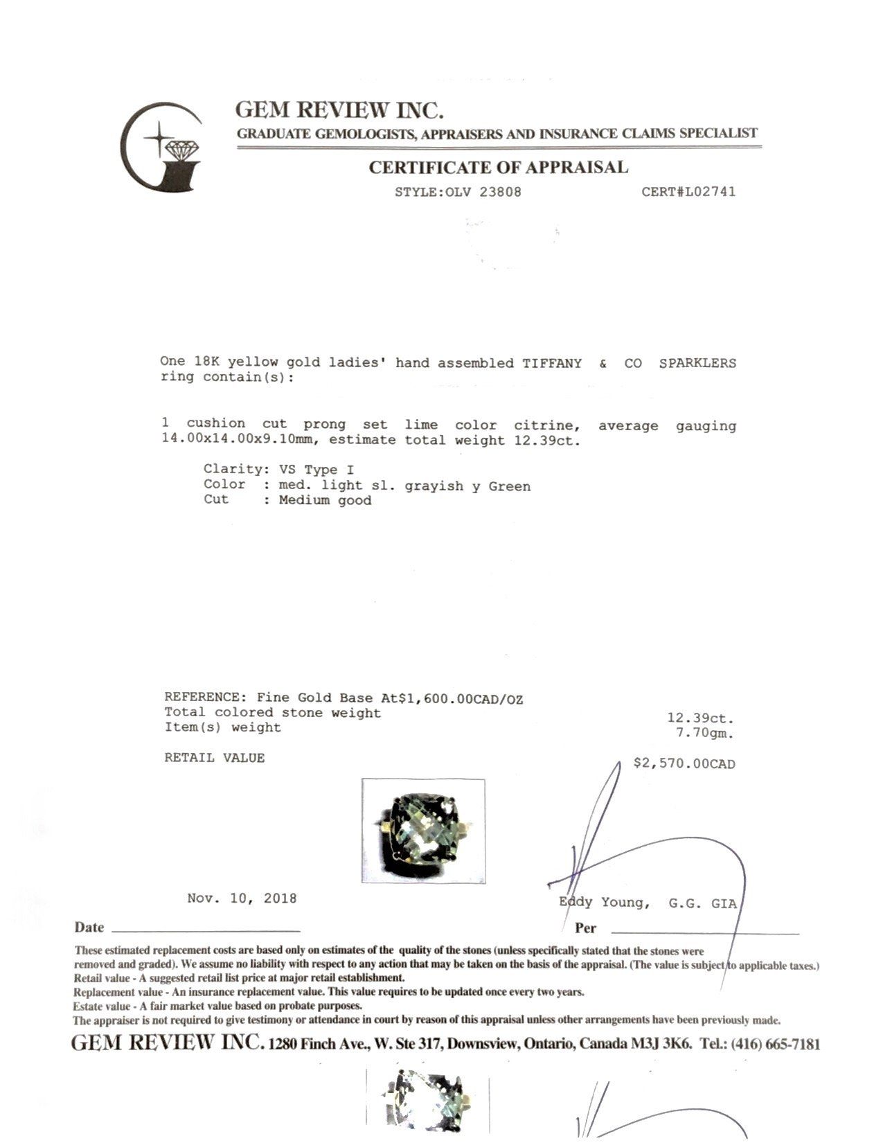 Tiffany & Co. Gold Sparklers Ring with Citrine