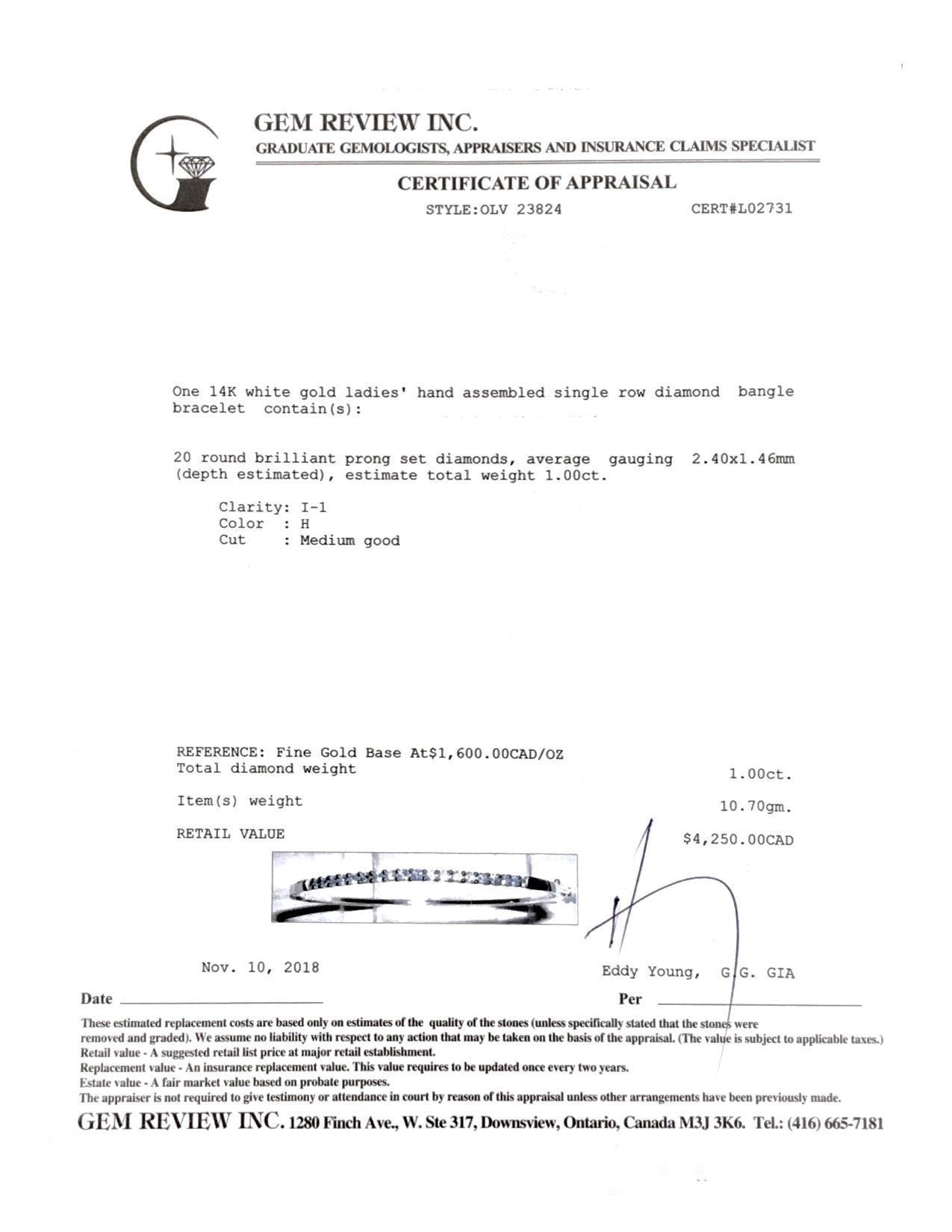 Single Row Diamond Bangle Bracelet