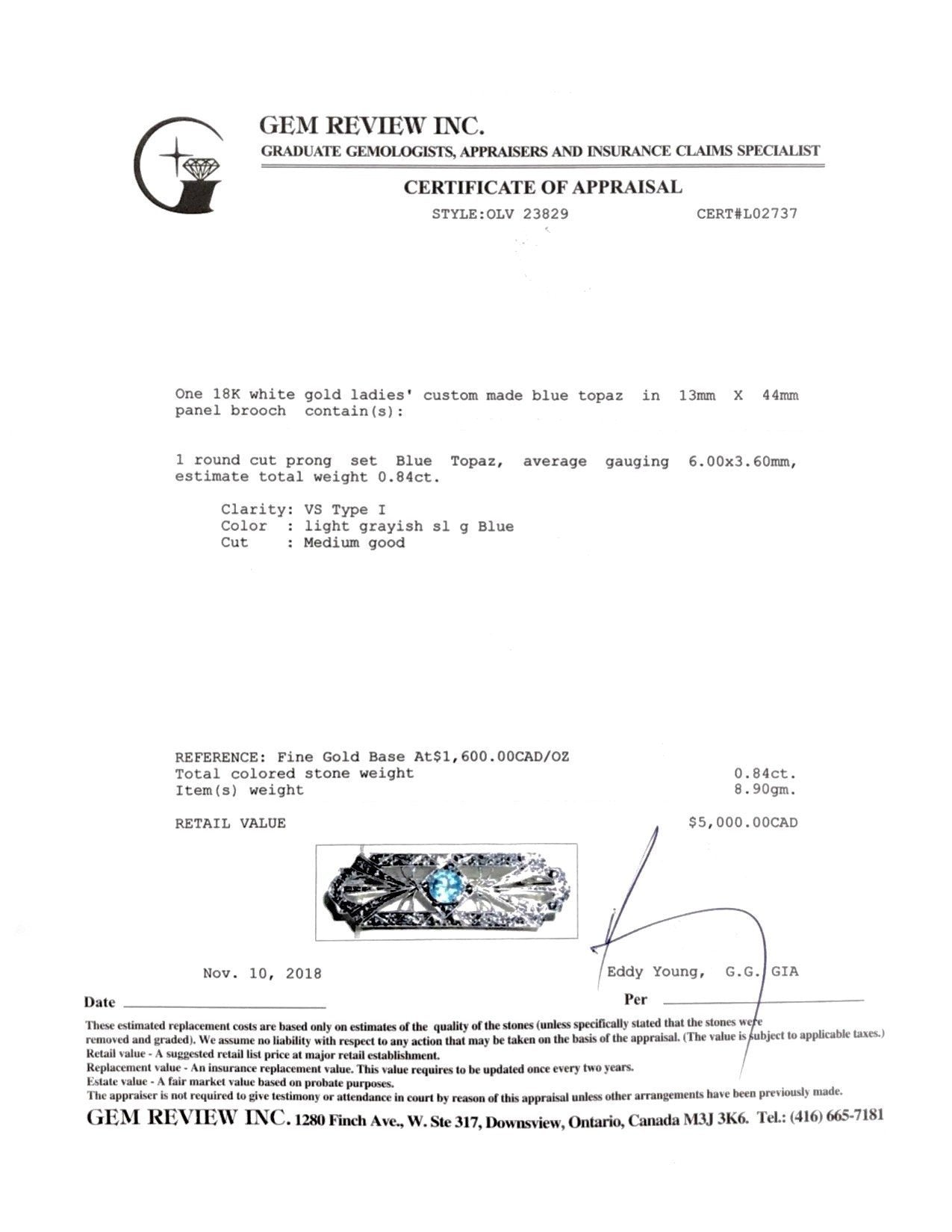 Antique Blue Topaz Panel Brooch