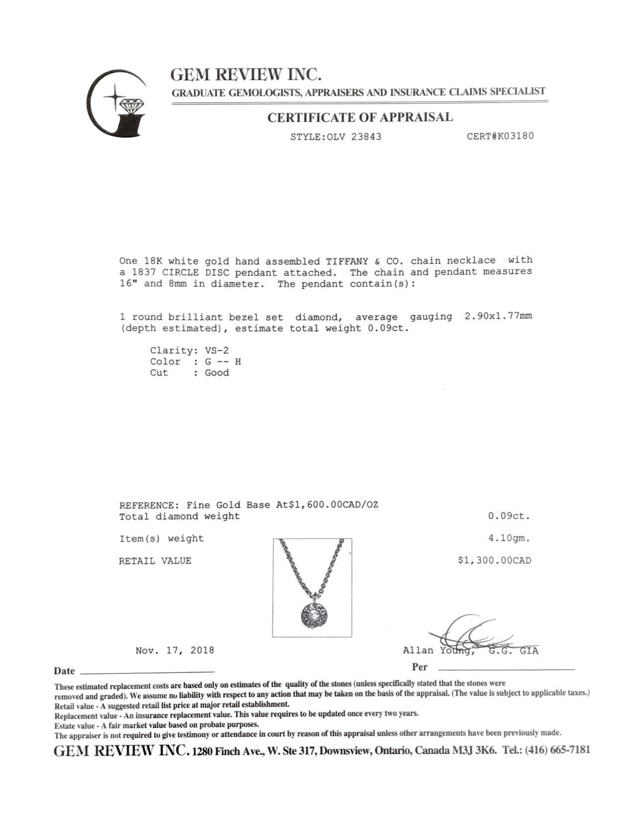 Tiffany & Co. 1837 Circle Diamond Pendant Necklace