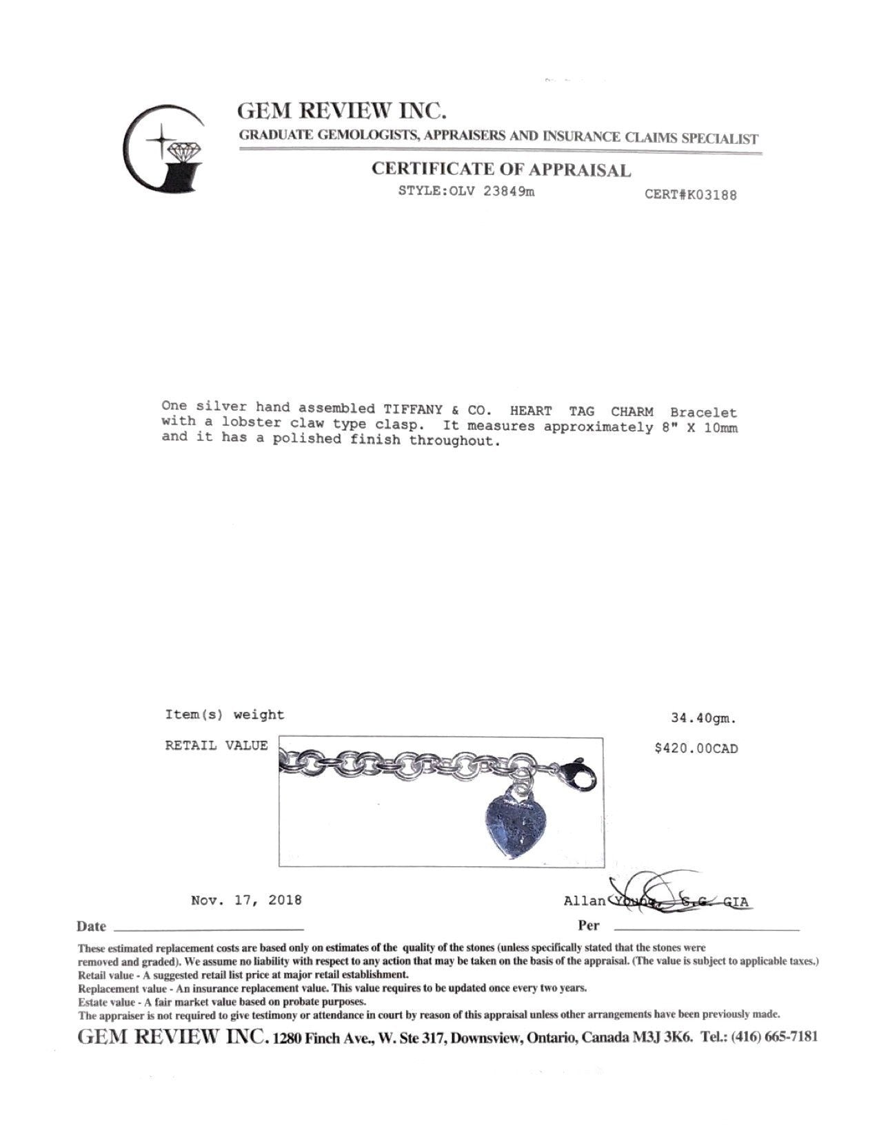 Tiffany & Co. Heart Tag Charm Bracelet