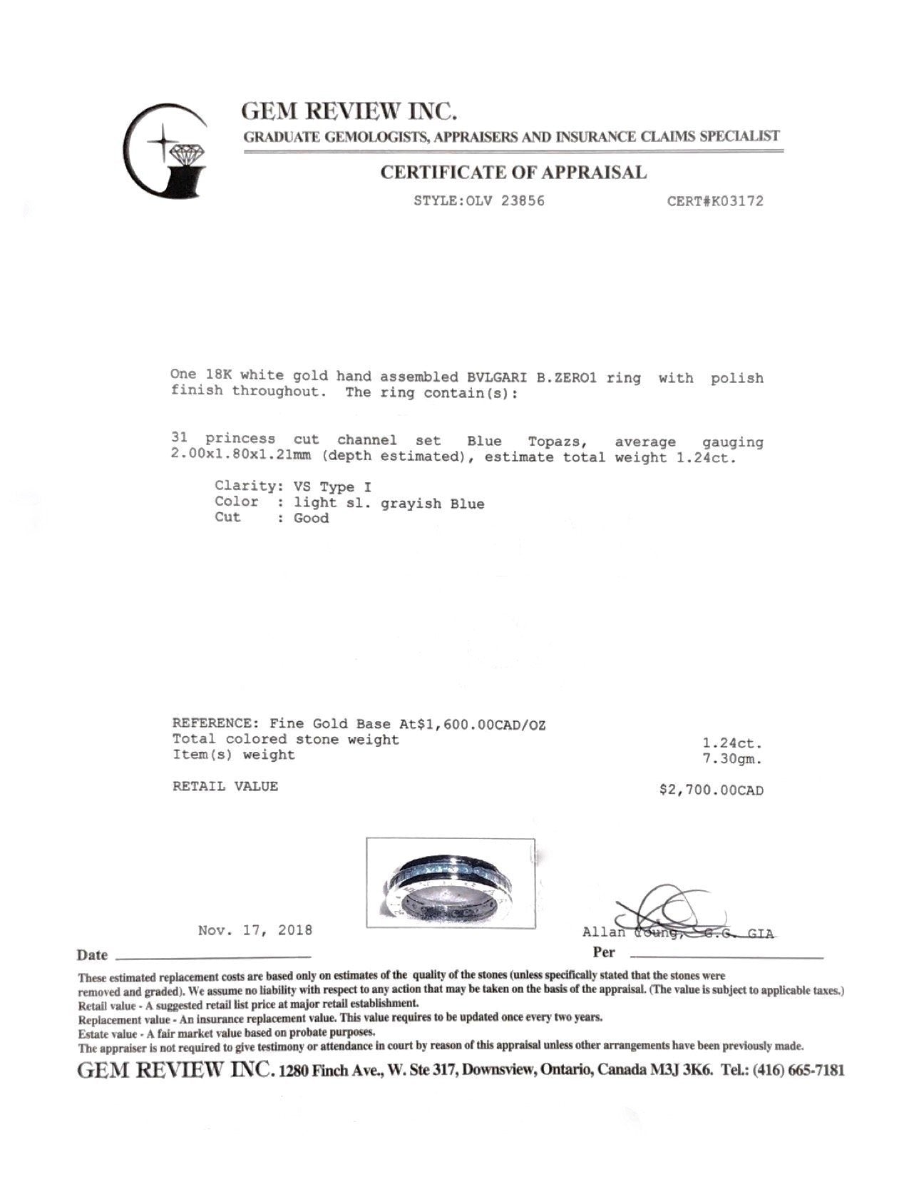 Bulgari B.Zero1 1-Band Ring with Blue Topaz