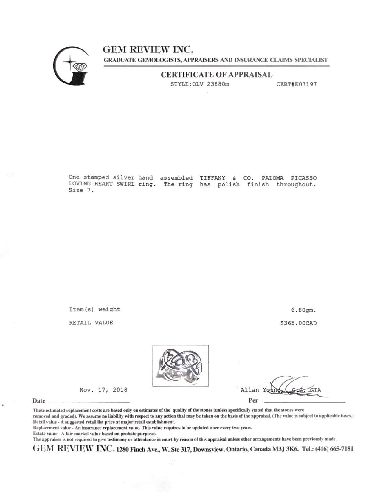 Tiffany & Co. Paloma Picasso Loving Heart Swirl Ring