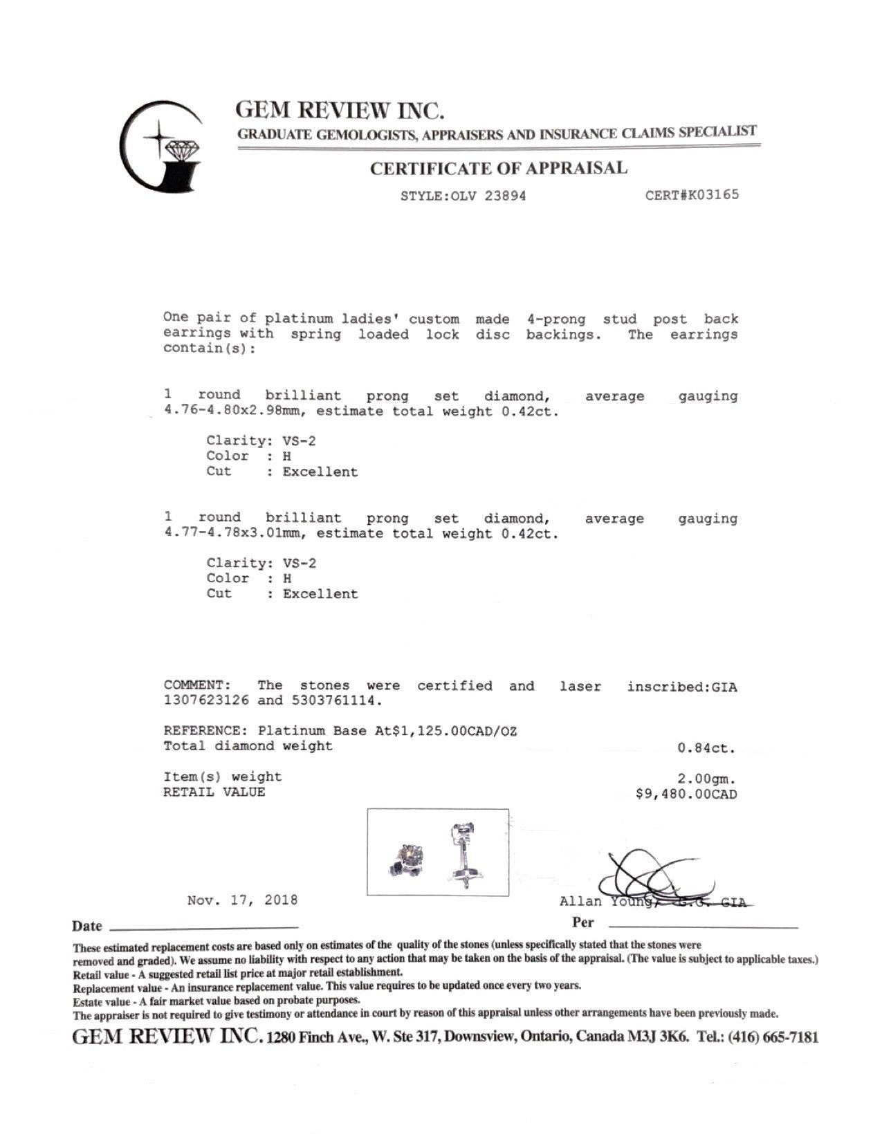 GIA Certified Diamond Stud Earrings