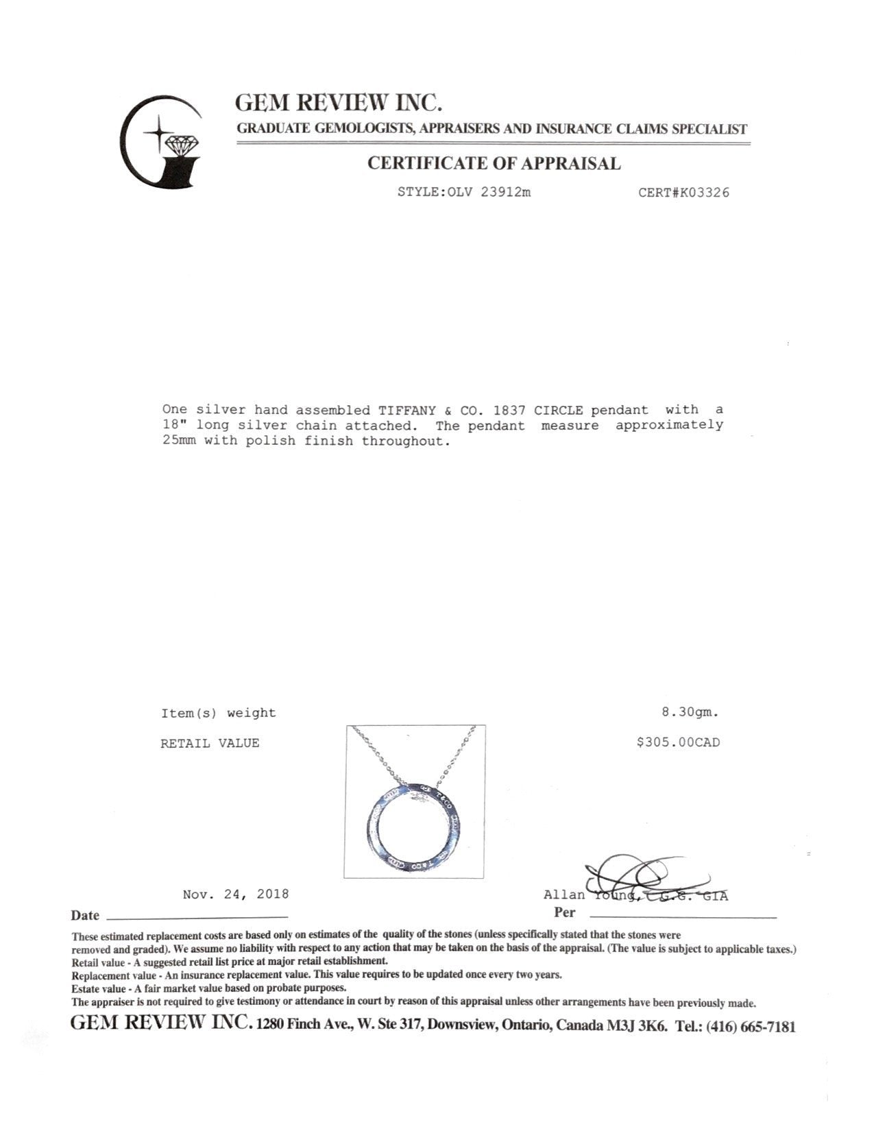 Tiffany & Co. 1837 Circle Large Pendant Necklace