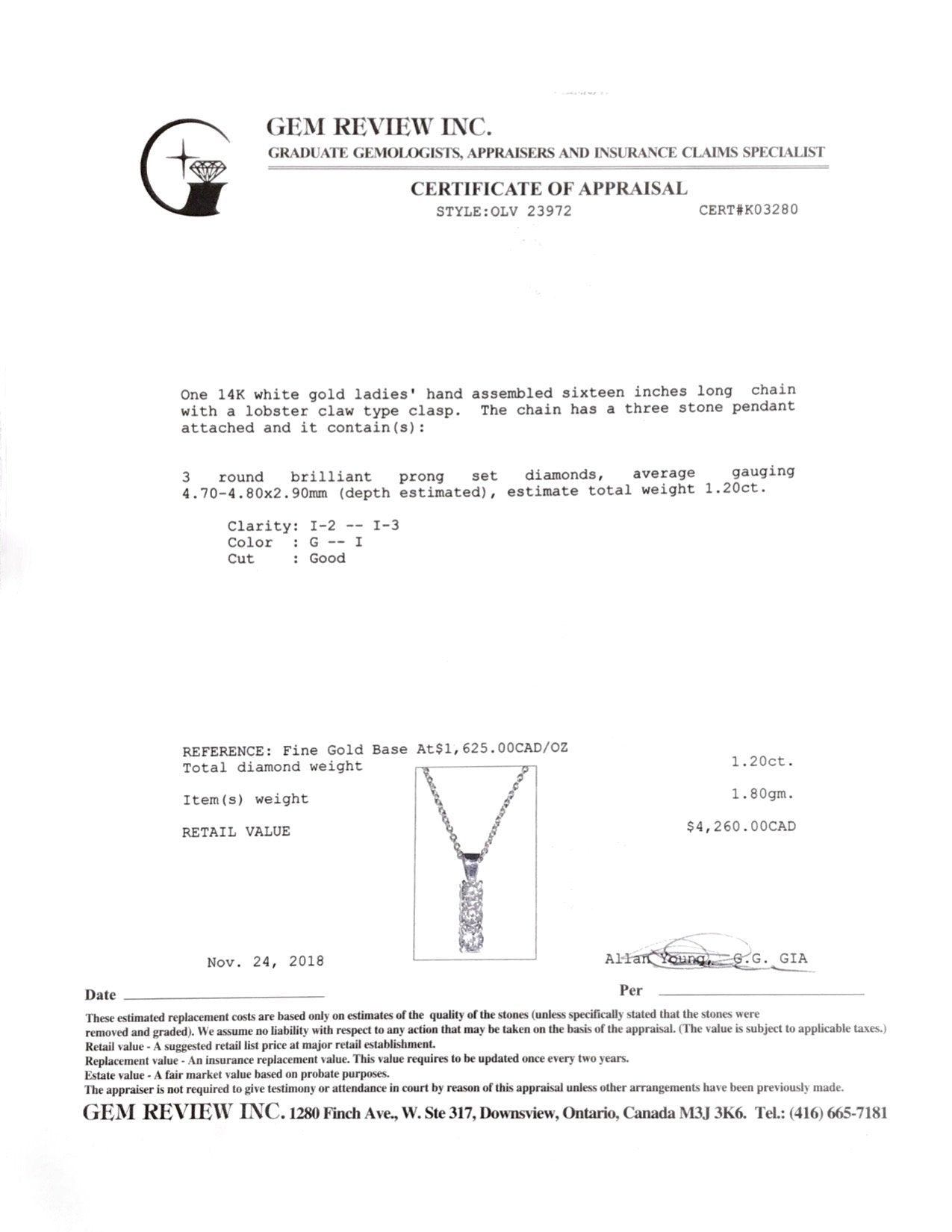 Three Stone Diamond Drop Pendant Necklace