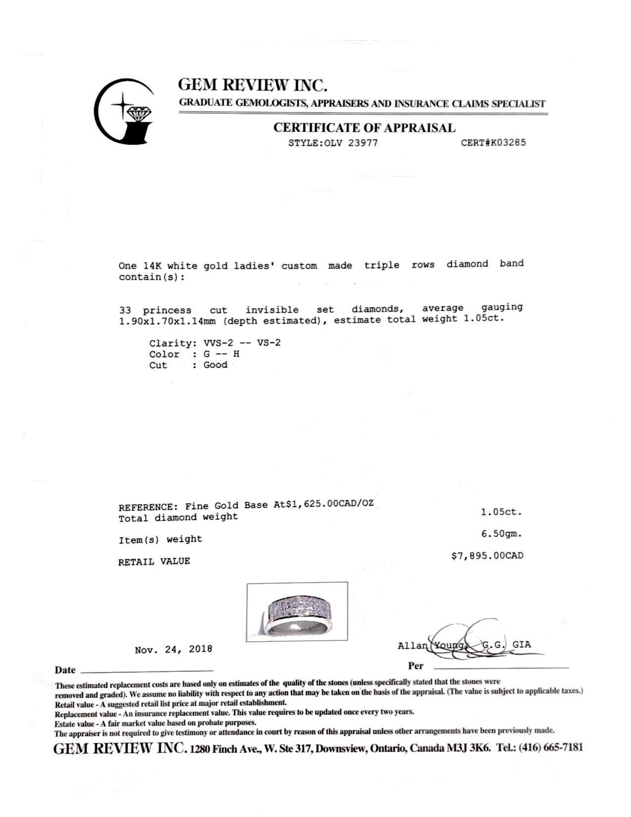 Three Row Invisible-Set Diamond Band Ring