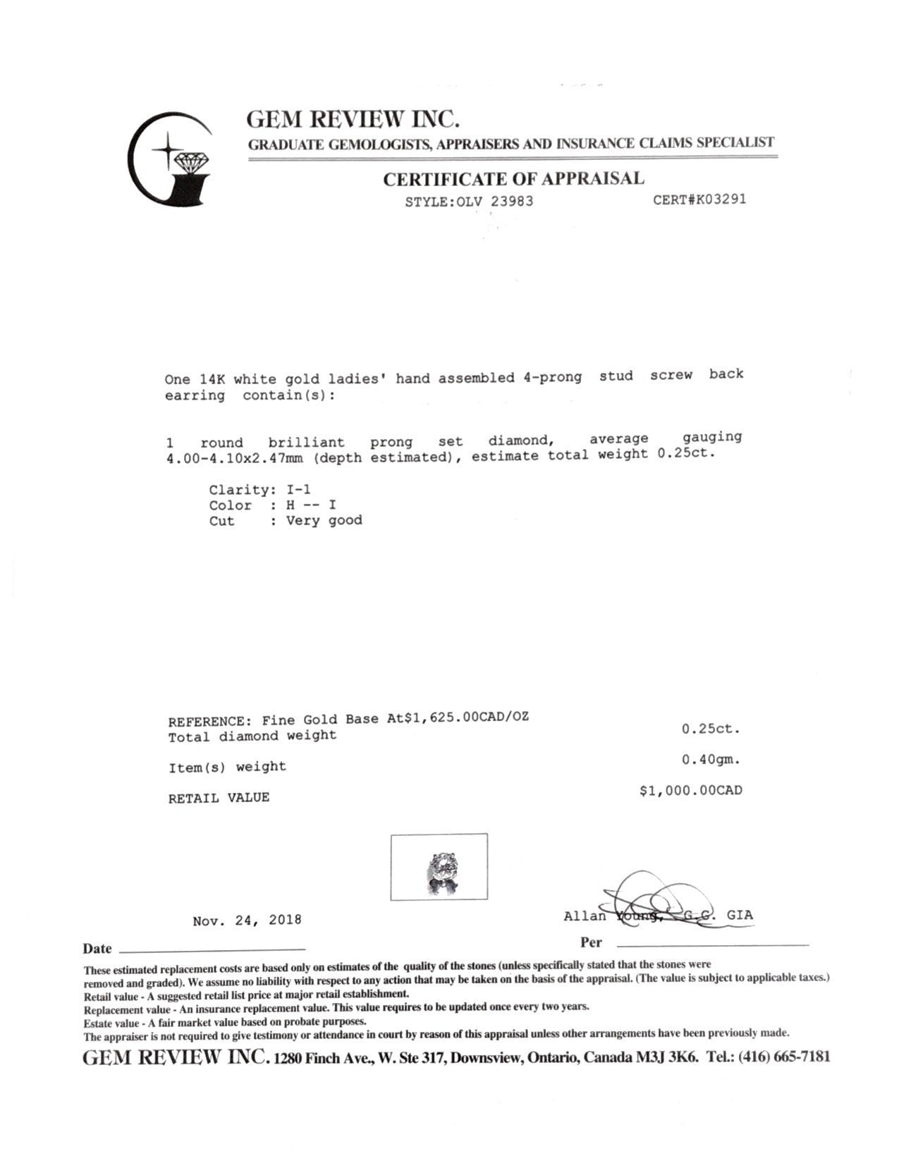 Single Diamond Stud Earring