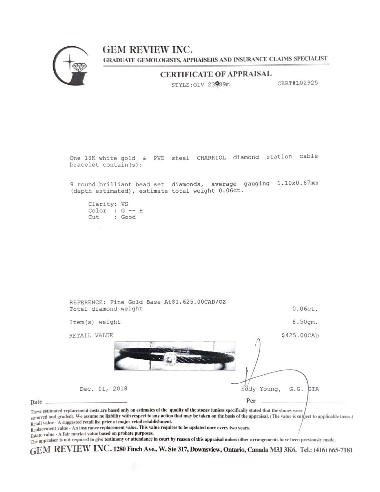 Charriol Diamond Station Cable Bracelet