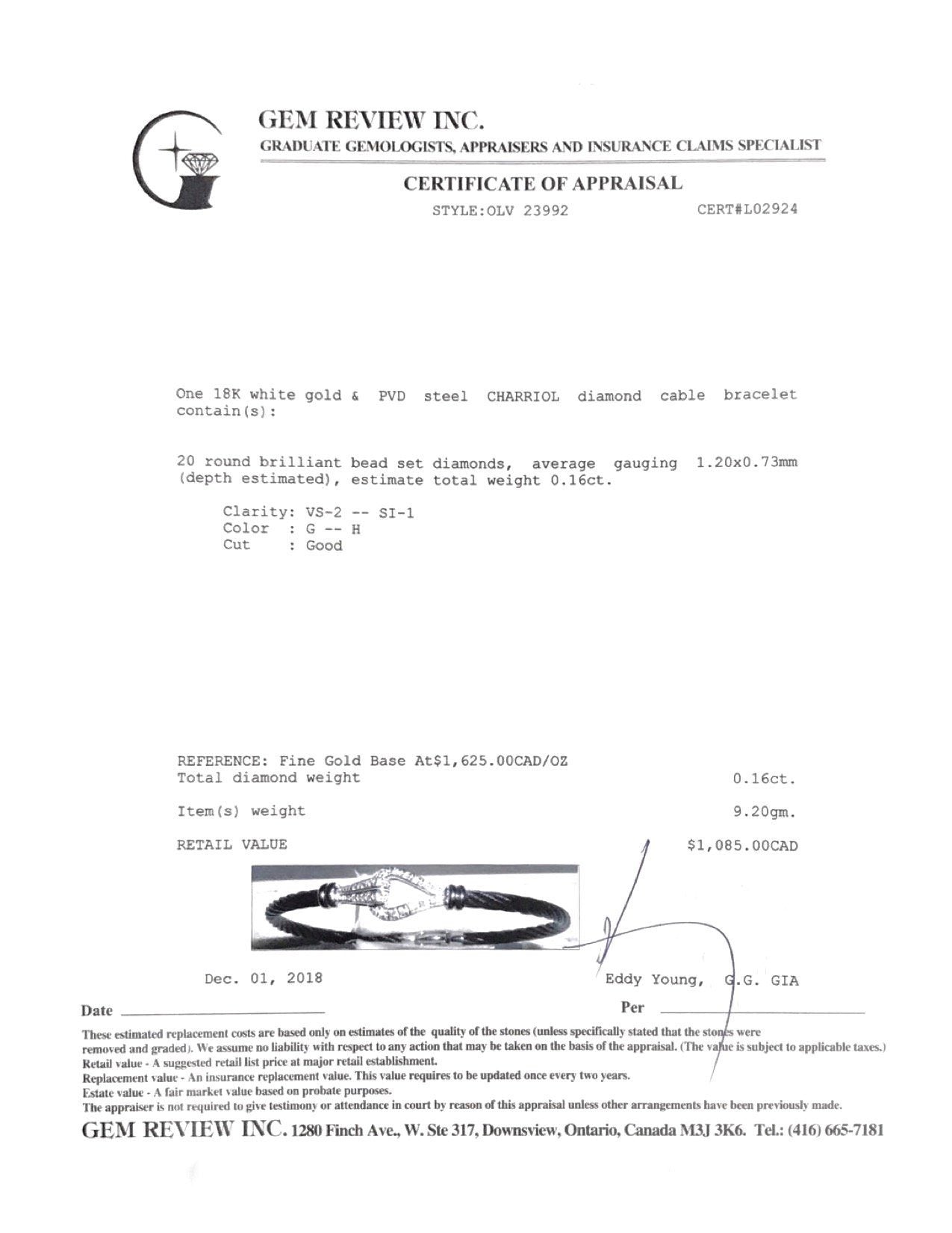 Charriol Diamond Cable Bracelet