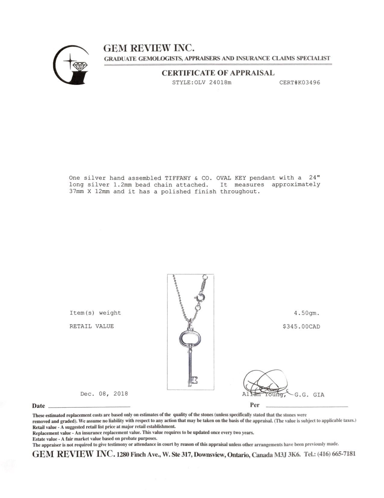 Tiffany & Co. Oval Key Pendant Necklace