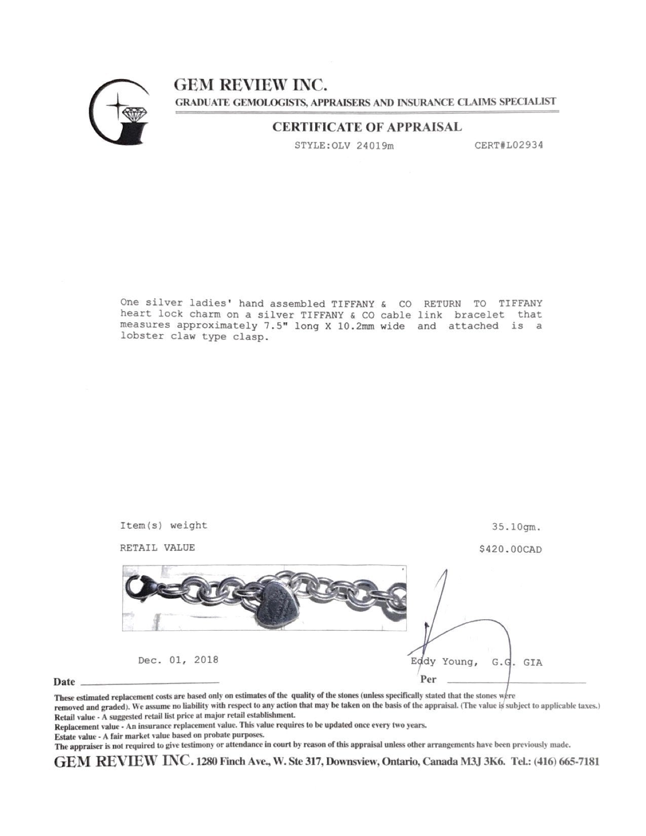 Tiffany & Co. Return to Tiffany Heart Lock Charm Bracelet