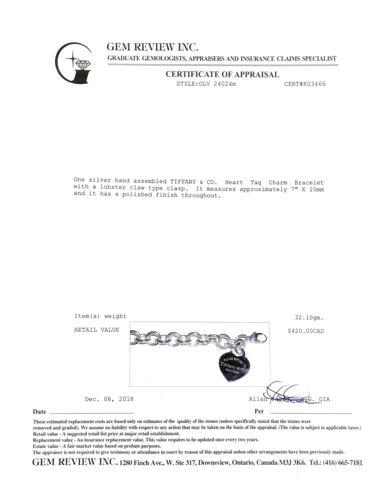 Tiffany & Co. Heart Tag Charm Bracelet