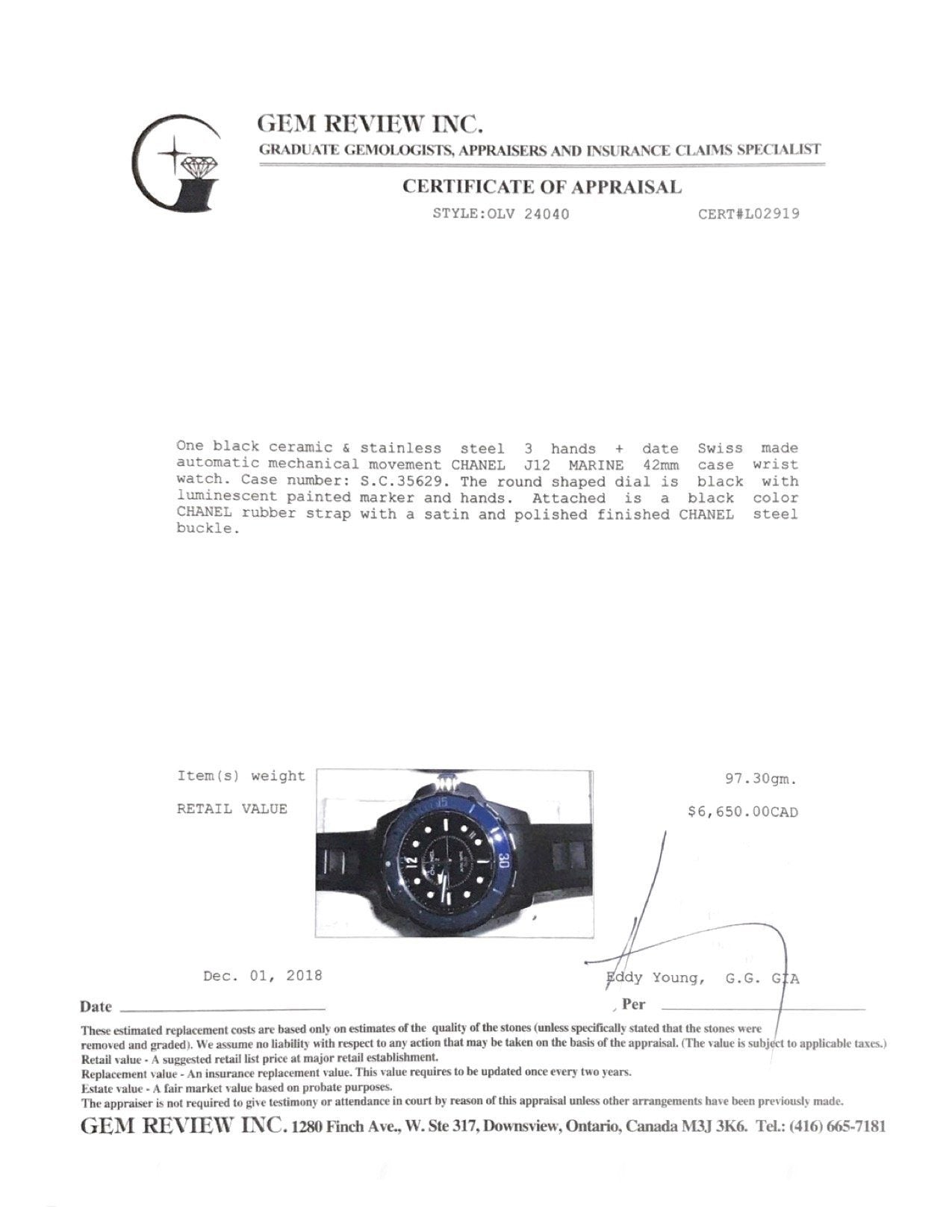 Chanel J12 Marine Watch