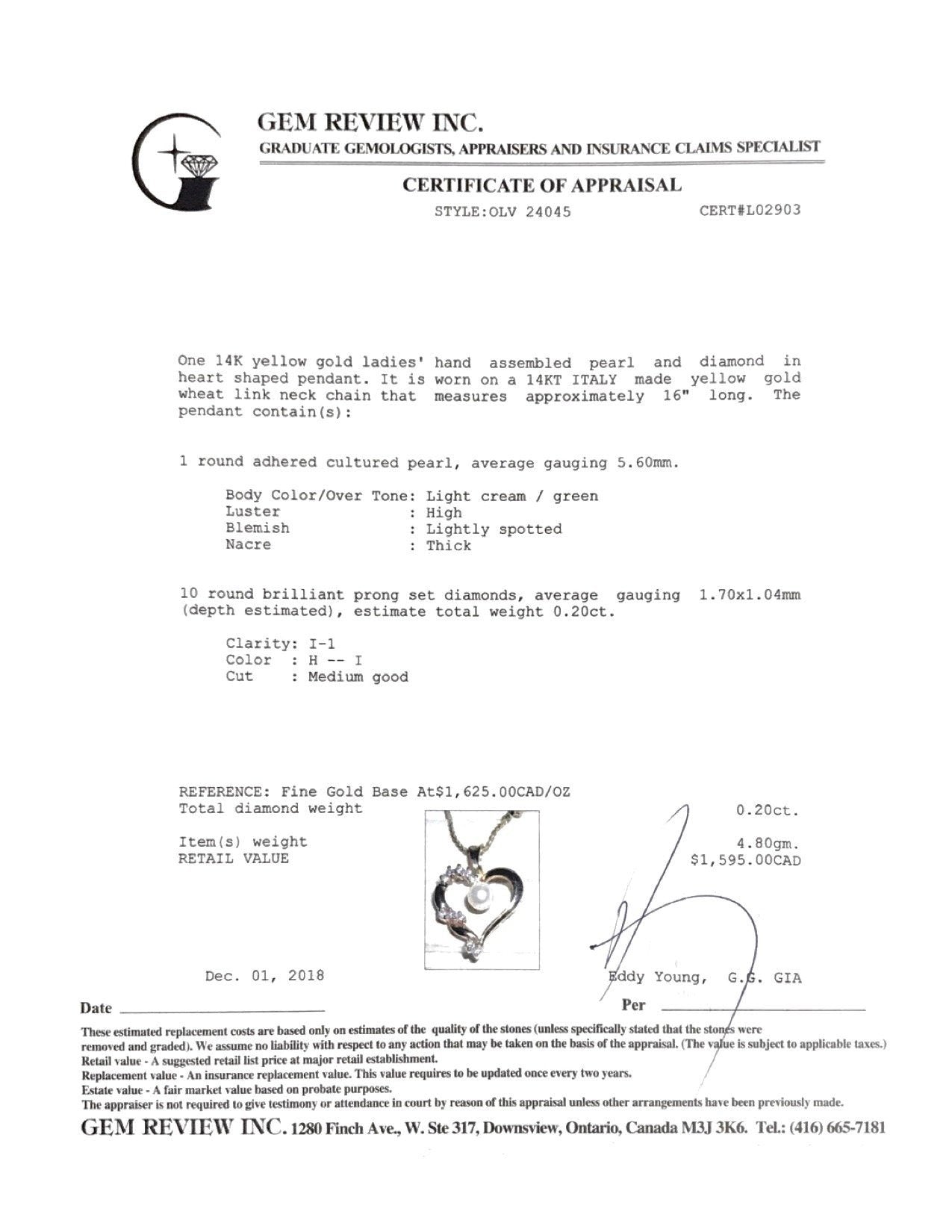 Diamond and Pearl Heart Pendant Necklace